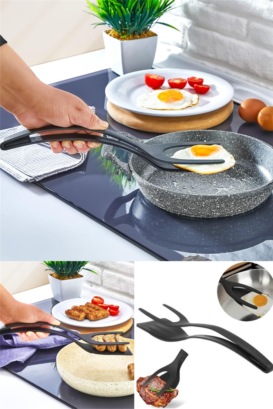 Pratik Yanmaz Yapışmaz Sert Plastik Maşalı Spatula Mutfak Yemek Servis Spatulası