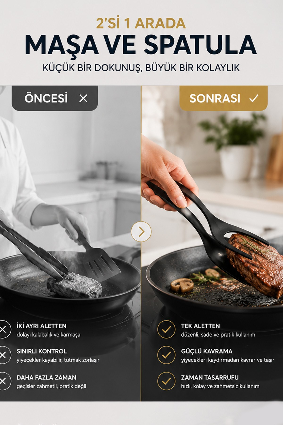 Pratik Yanmaz Yapışmaz Sert Plastik Maşalı Spatula Mutfak Yemek Servis Spatulası