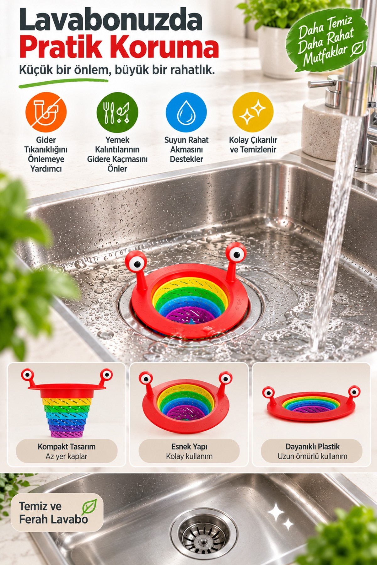 Renk 6 Kademeli Silikon Lavabo Süzgeci Gider Tıkacı Mutfak Banyo Lavabo Kapağı