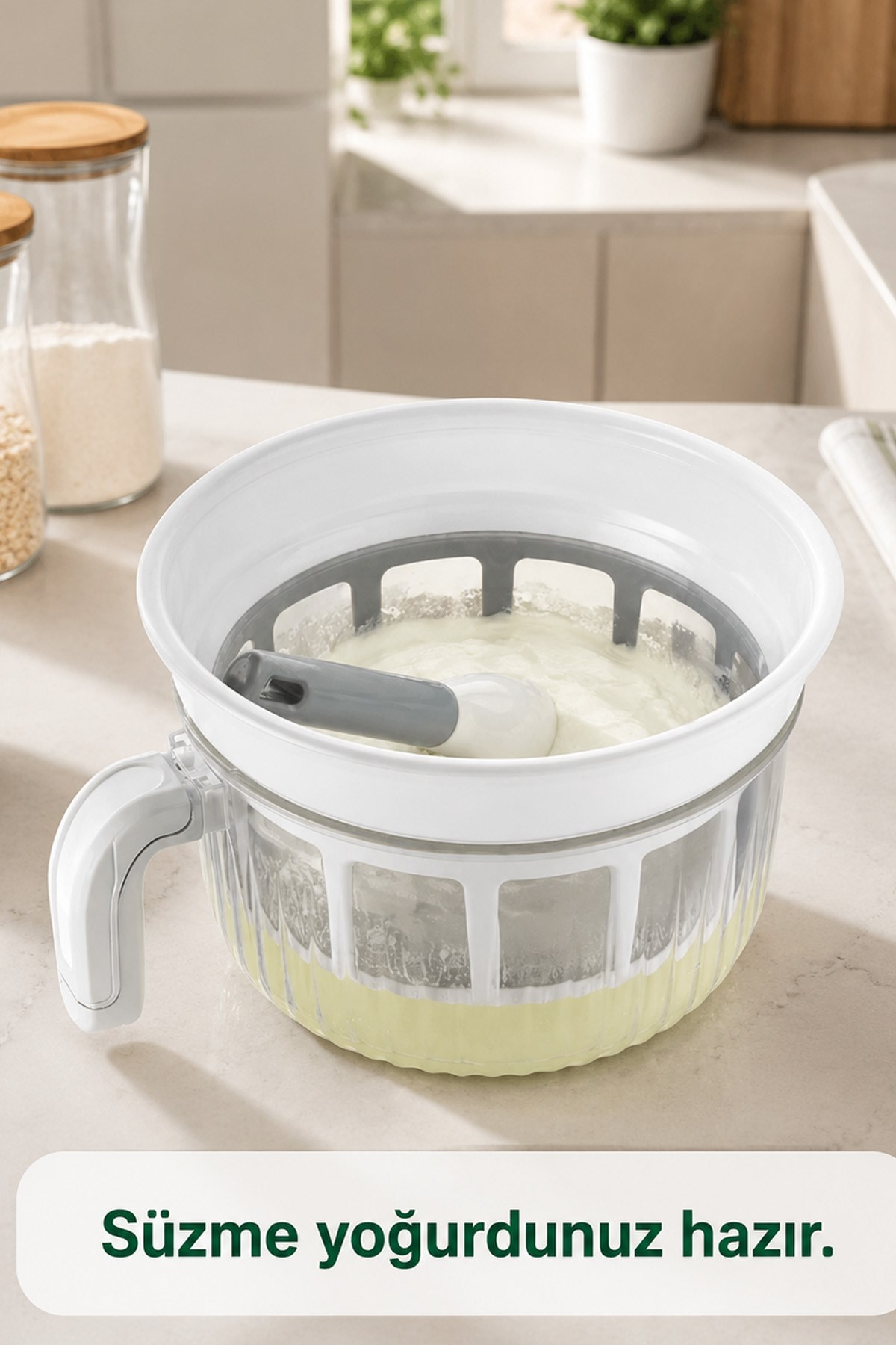 Rüya Chef 3 Litre Yoğurt Süzme Kabı Süzme Yoğurt, Peynir ve Labne Yapma Kabı Kapaklı VP-147