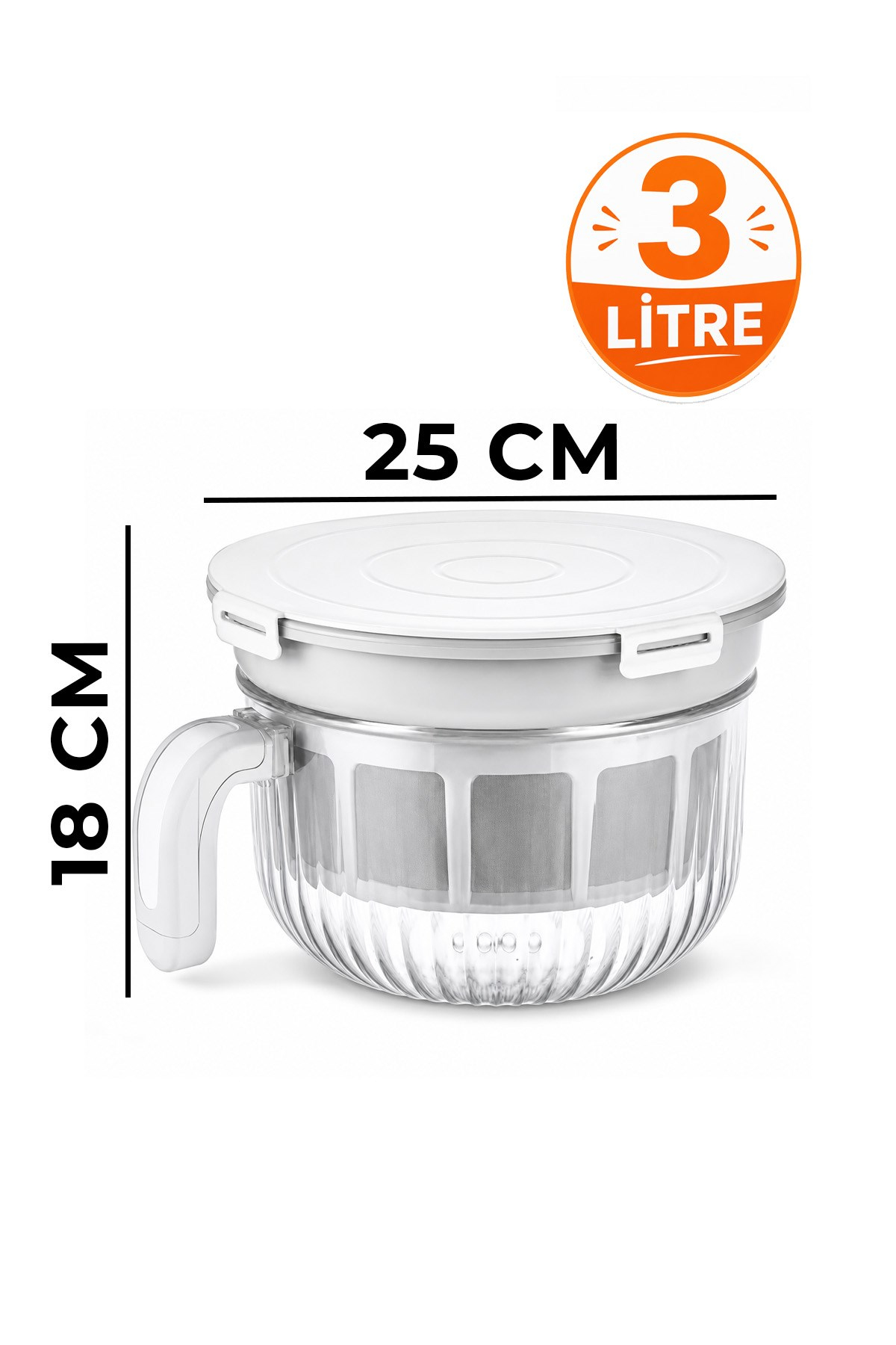 Rüya Chef 3 Litre Yoğurt Süzme Kabı Süzme Yoğurt, Peynir ve Labne Yapma Kabı Kapaklı VP-147
