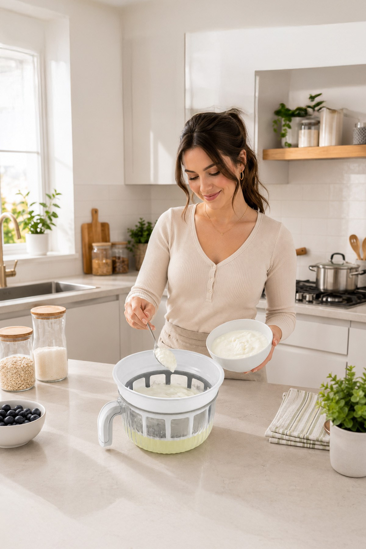 Rüya Chef 3 Litre Yoğurt Süzme Kabı Süzme Yoğurt, Peynir ve Labne Yapma Kabı Kapaklı VP-147