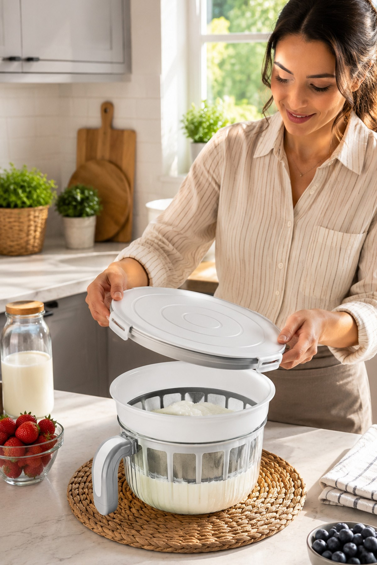 Rüya Chef 3 Litre Yoğurt Süzme Kabı Süzme Yoğurt, Peynir ve Labne Yapma Kabı Kapaklı VP-147