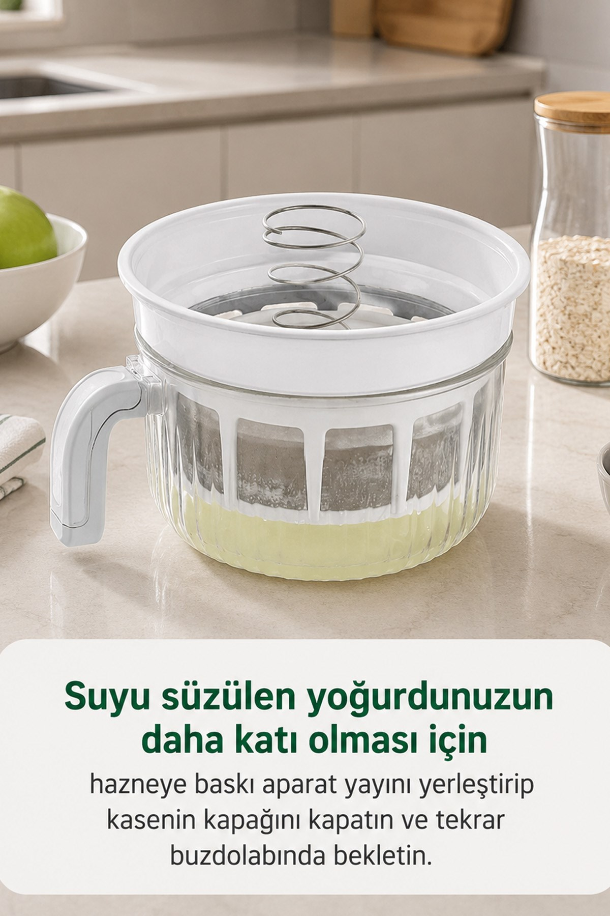 Rüya Chef 3 Litre Yoğurt Süzme Kabı Süzme Yoğurt, Peynir ve Labne Yapma Kabı Kapaklı VP-147