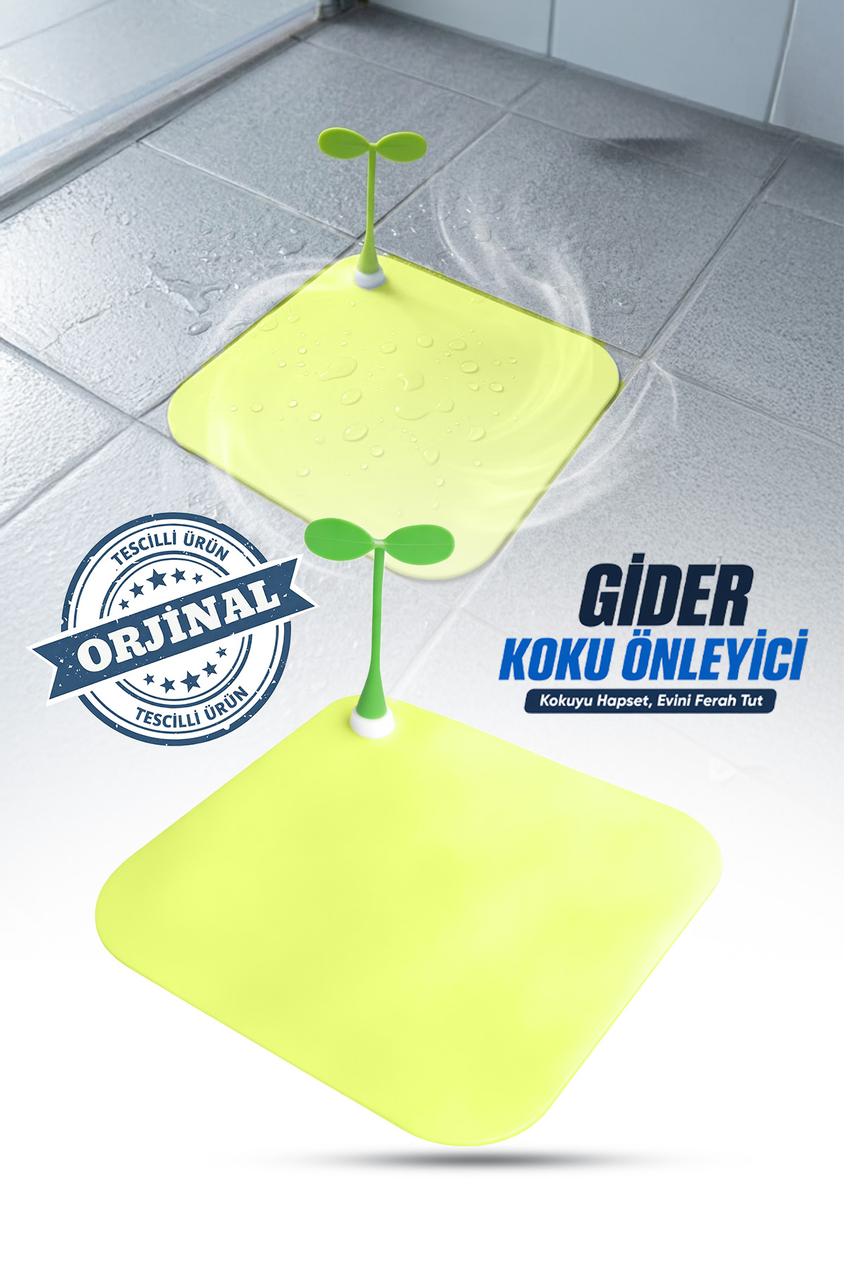 Sarı Dekoratif Silikon Gider Kapağı Koku Önleyici Lavabo Tıpası Banyo Küvet Gider Matı 15x15 cm