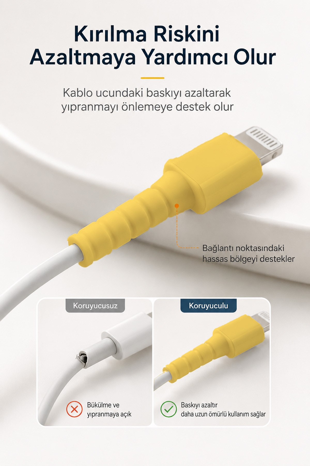 Sarı iPhone 11 12 13 14 Pro ProMax Uyumlu Sarı Kablo Ucu Koruyucu Silikon Kılıf