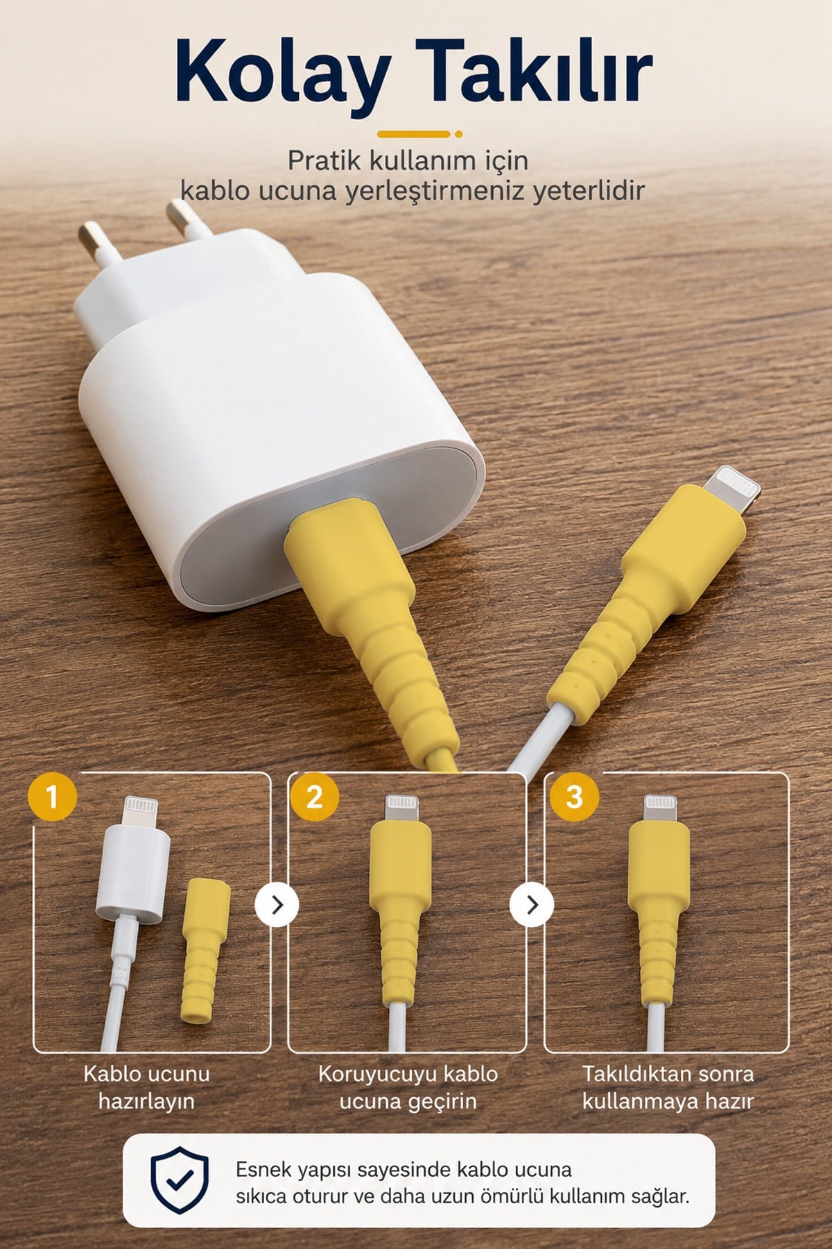 Sarı iPhone 11 12 13 14 Pro ProMax Uyumlu Sarı Kablo Ucu Koruyucu Silikon Kılıf