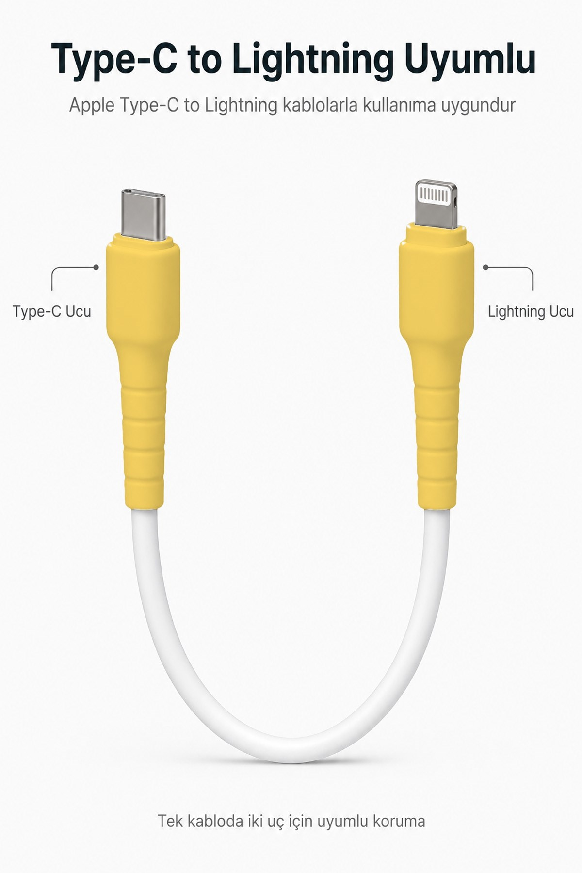 Sarı iPhone 11 12 13 14 Pro ProMax Uyumlu Sarı Kablo Ucu Koruyucu Silikon Kılıf