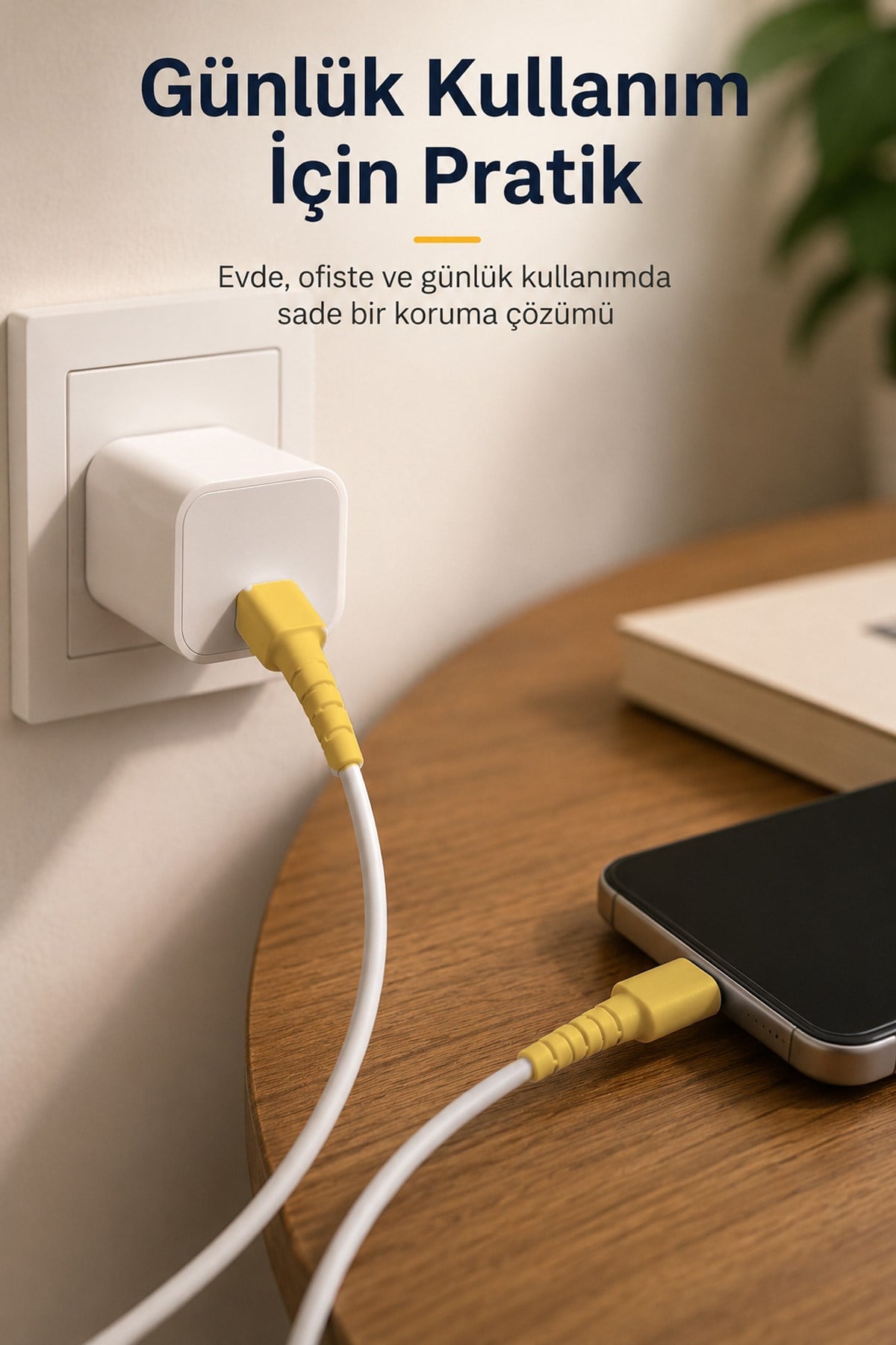 Sarı iPhone 11 12 13 14 Pro ProMax Uyumlu Sarı Kablo Ucu Koruyucu Silikon Kılıf