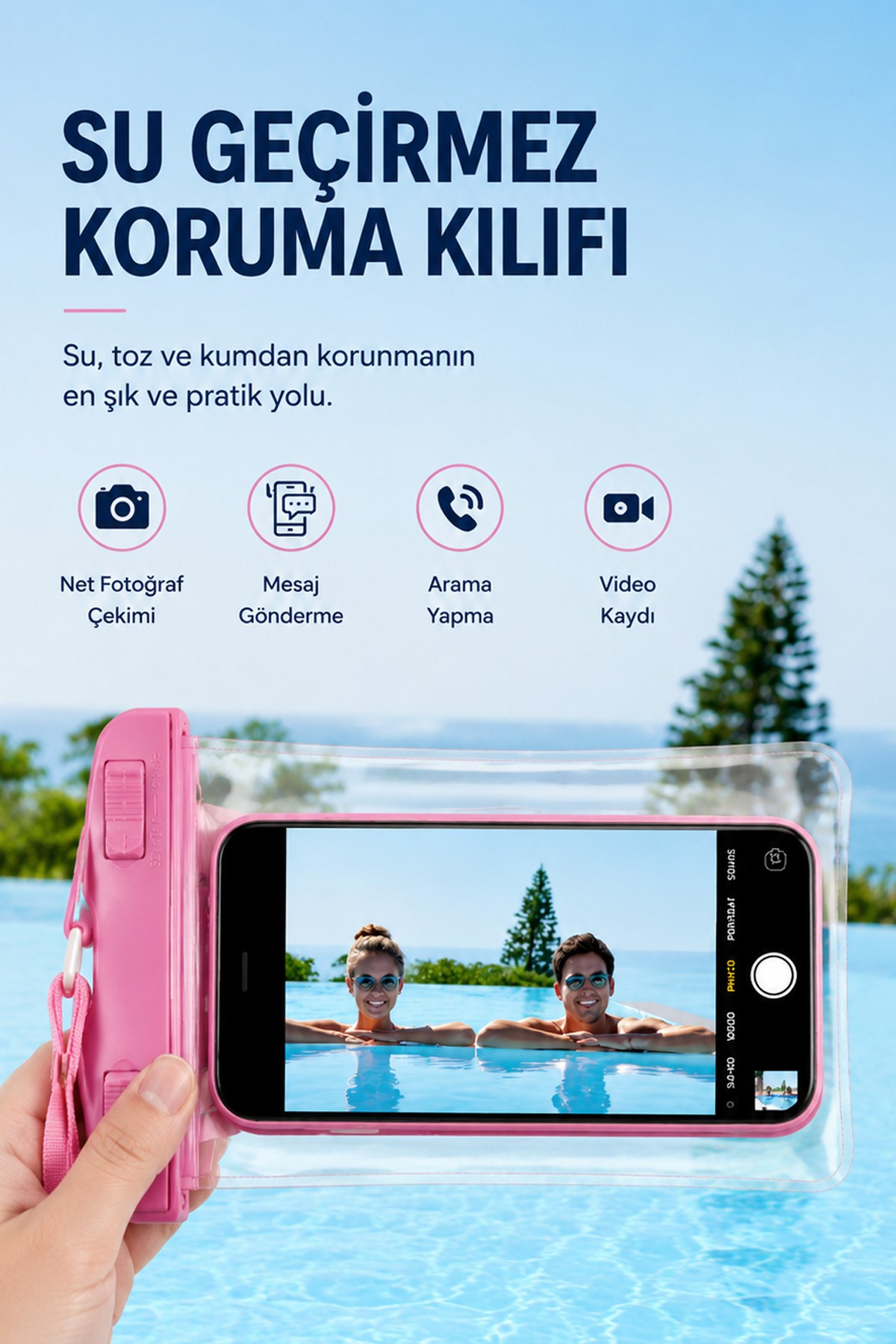 Şeffaf Batmaz Su Geçirmez Telefon Kılıfı Dokunmatik Deniz Havuz Plaj 19x10,6 cm