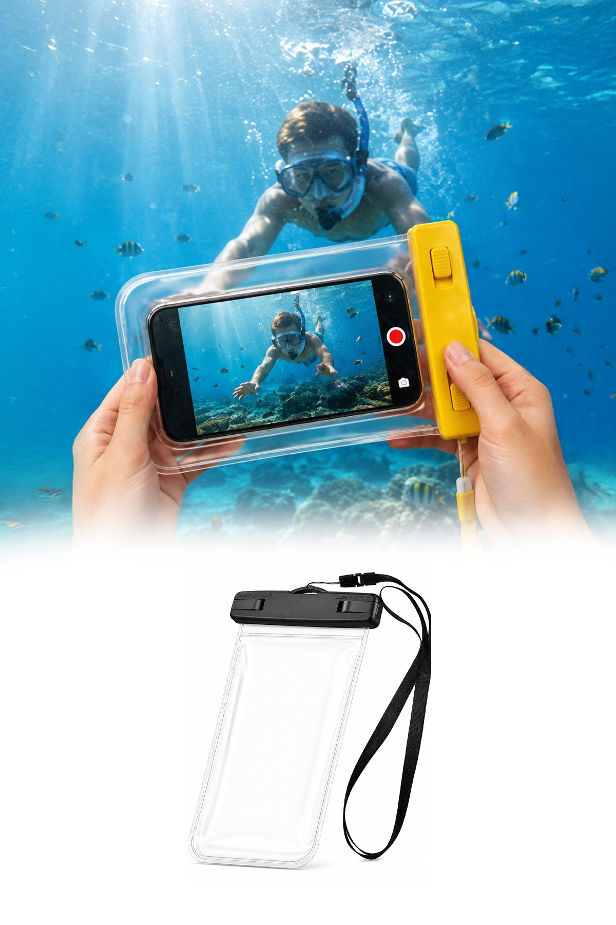 Şeffaf Batmaz Su Geçirmez Telefon Kılıfı Dokunmatik Deniz Havuz Plaj 19x10,6 cm