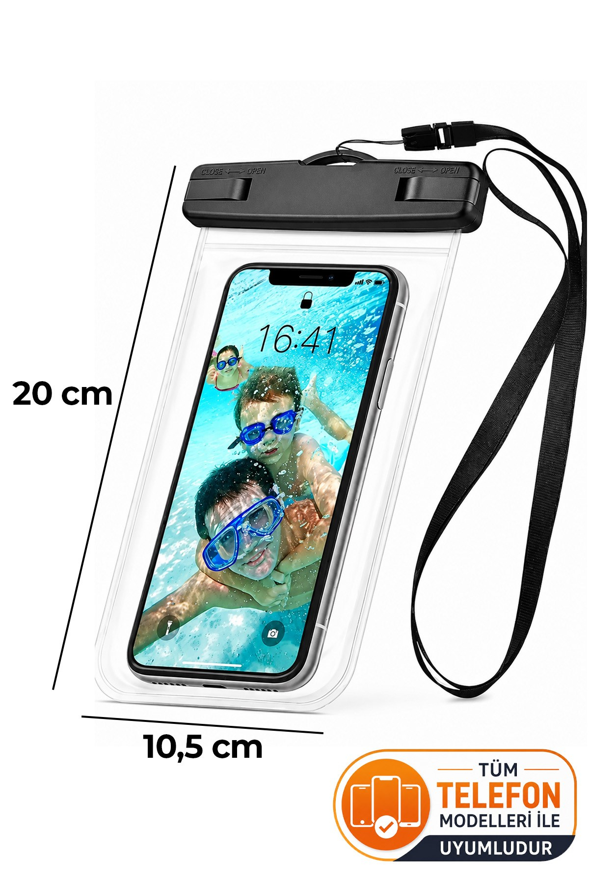 Şeffaf Batmaz Su Geçirmez Telefon Kılıfı Dokunmatik Deniz Havuz Plaj 19x10,6 cm