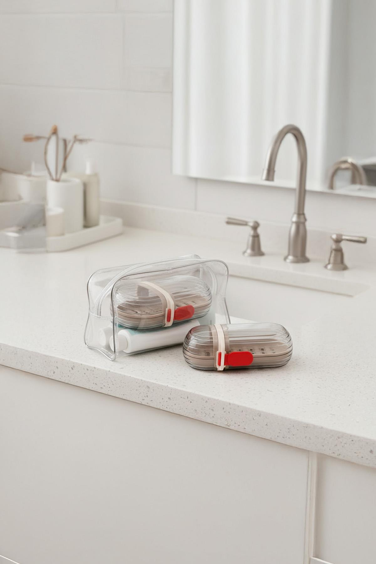 Şeffaf Kutu Şeklinde Plastik Katı Sabunluk Pratik Kullanımlı Hijyenik Banyo Sabun Kabı
