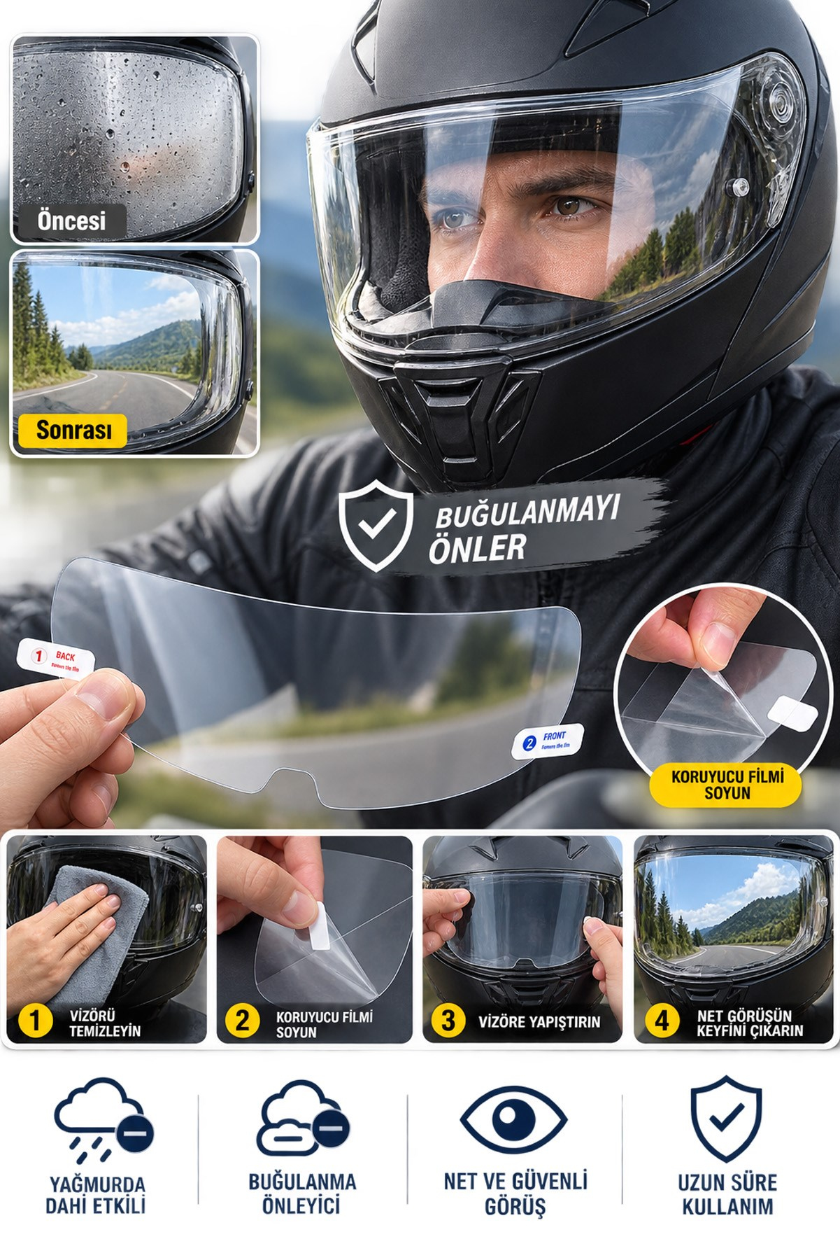 Şeffaf Motosiklet Kask Vizör Buğu Önleyici Film Yağmur Kaydırıcı Pinlock Tipi Koruyucu Lens