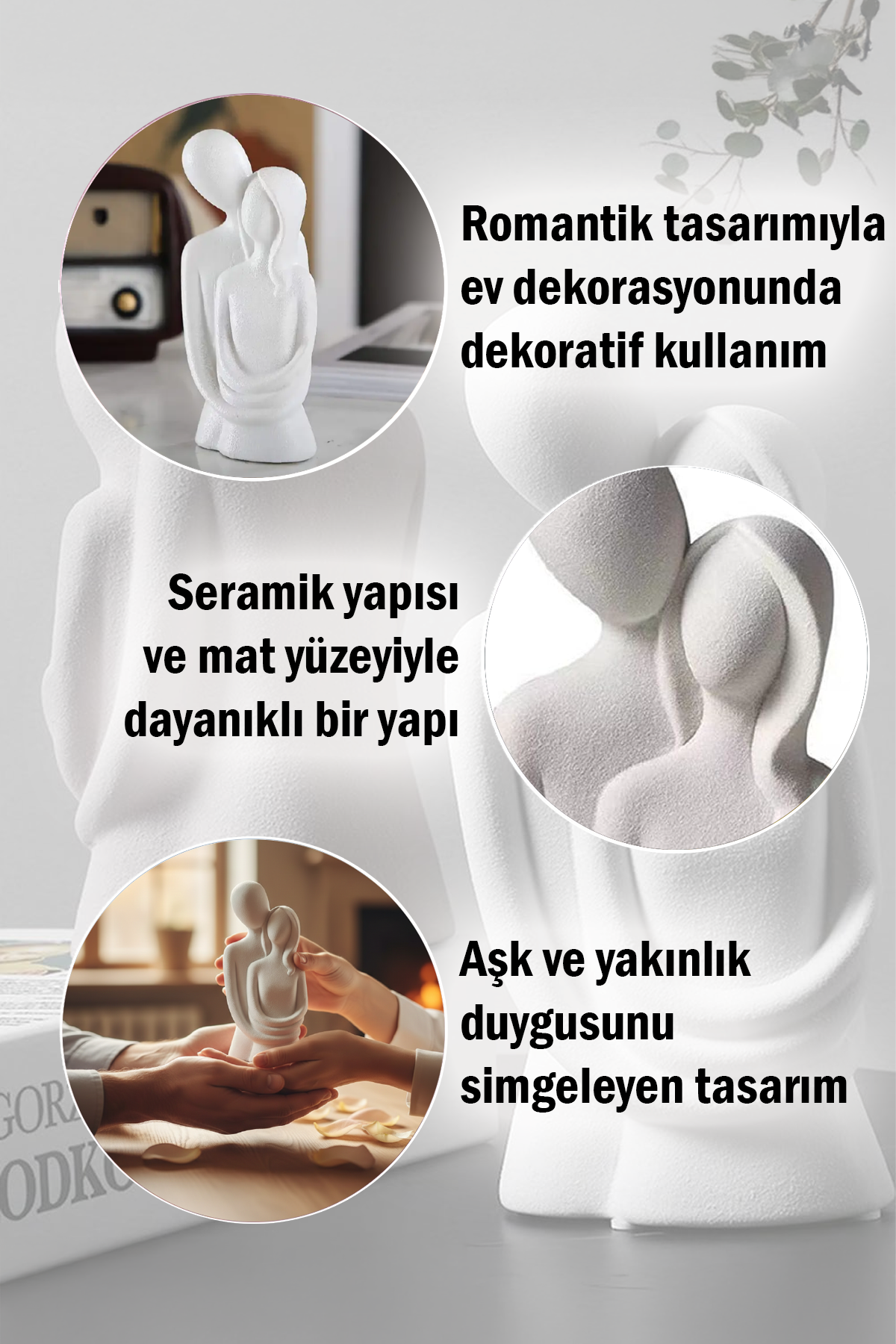 Sevgili Aşıklar Sarılmış Biblo Seramik Tozlu Dekoratif Figür Romantik Hediyelik Ev Süs Eşyası