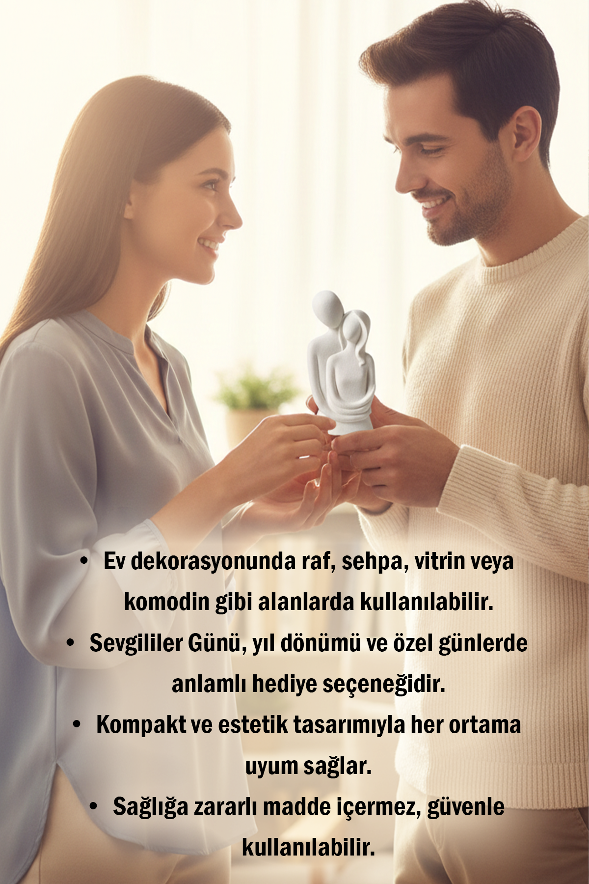 Sevgili Aşıklar Sarılmış Biblo Seramik Tozlu Dekoratif Figür Romantik Hediyelik Ev Süs Eşyası