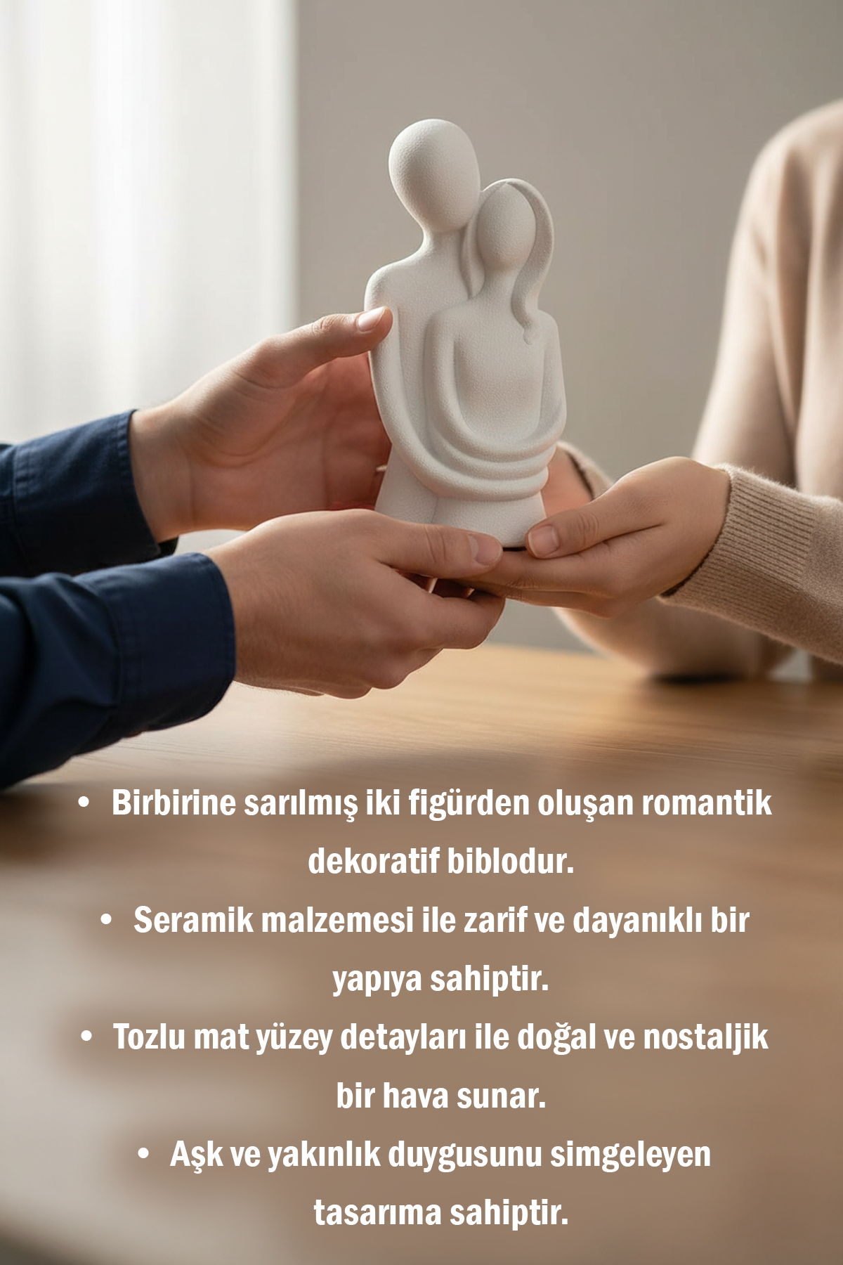 Sevgili Aşıklar Sarılmış Biblo Seramik Tozlu Dekoratif Figür Romantik Hediyelik Ev Süs Eşyası