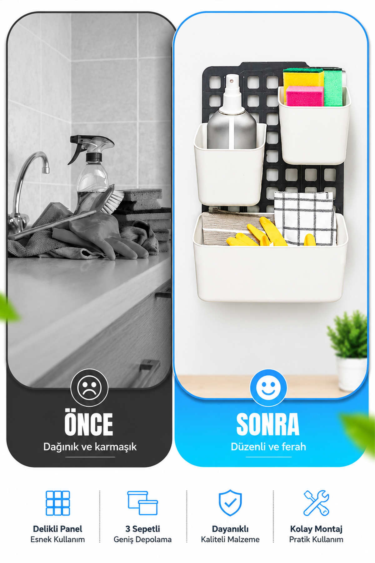Seviye Ayarlanabilir Çok Amaçlı Düzenleyici Raf Mutfak Banyo Ofis Organizer Seti