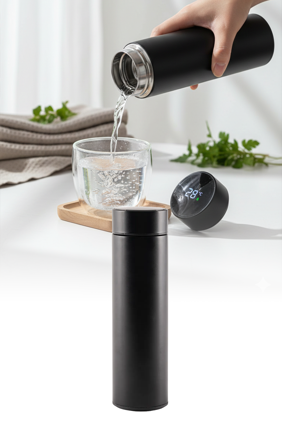 Sıcaklık Göstergeli Termos Dijital Ekranlı Paslanmaz Çelik Akıllı Termos Isı Takibi Sağlayan Kapaklı 500 ml Taşınabilir İç ve Dış Mekân Kullanımı İçin Uygun Şık Tasarımlı Akıllı İçecek Termosu