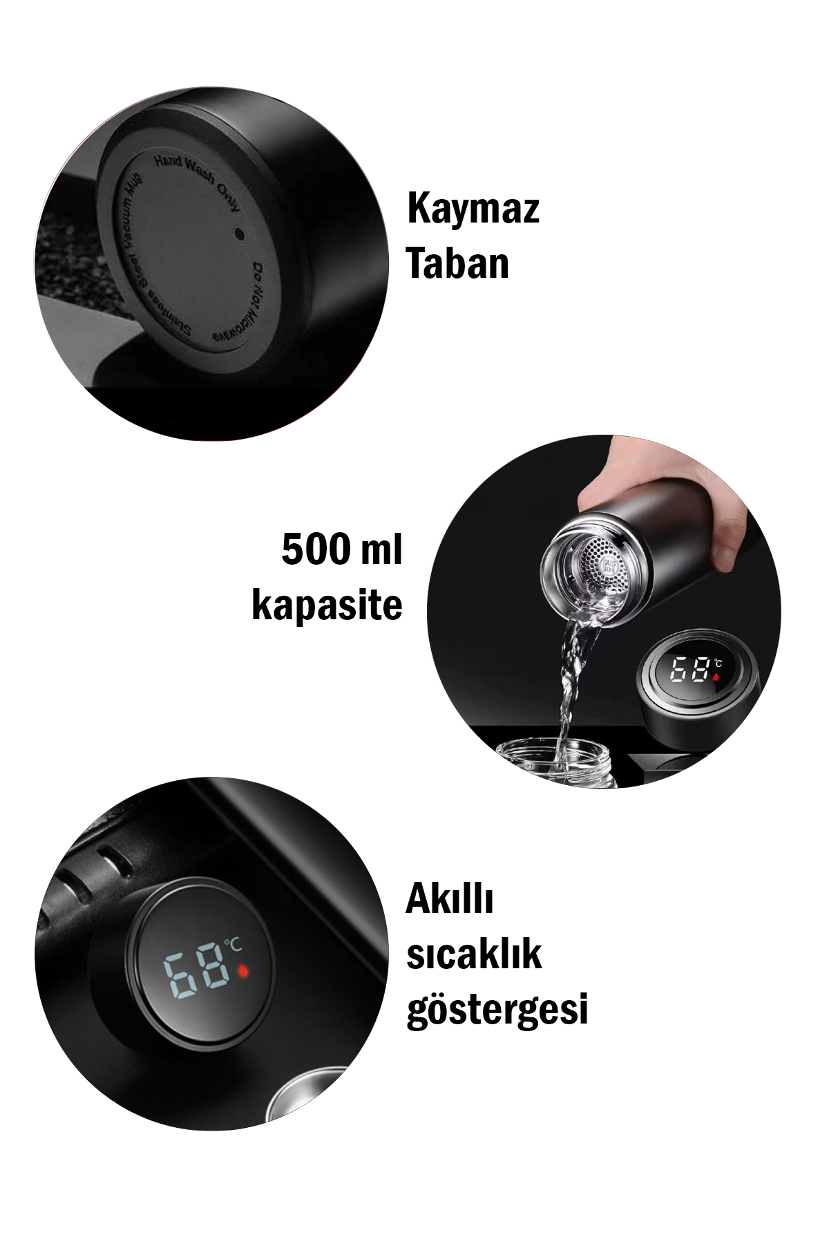Sıcaklık Göstergeli Termos Dijital Ekranlı Paslanmaz Çelik Akıllı Termos Isı Takibi Sağlayan Kapaklı 500 ml Taşınabilir İç ve Dış Mekân Kullanımı İçin Uygun Şık Tasarımlı Akıllı İçecek Termosu