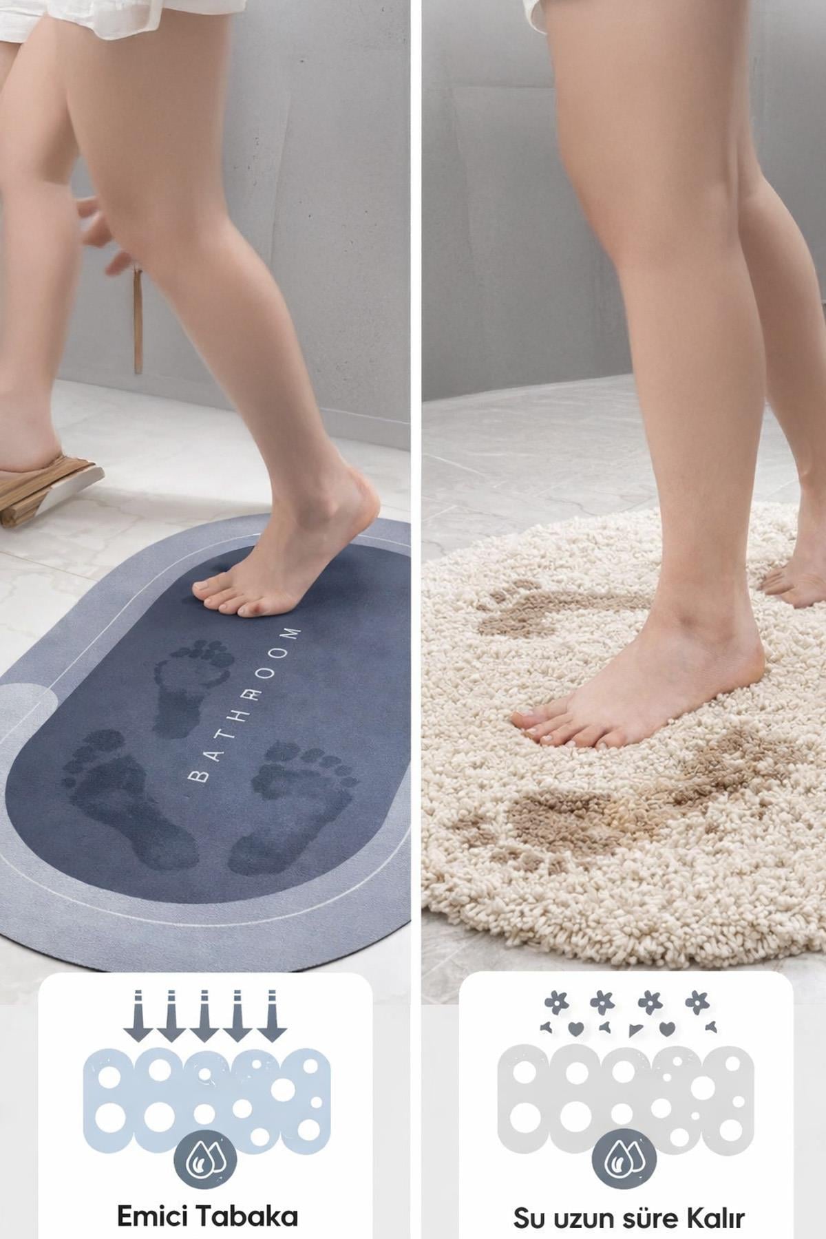 Sihirli Su Emici Banyo Paspası Kaydırmaz Tabanlı 35 Mm Kalınlık Abdest Ayak Kurulama Matı