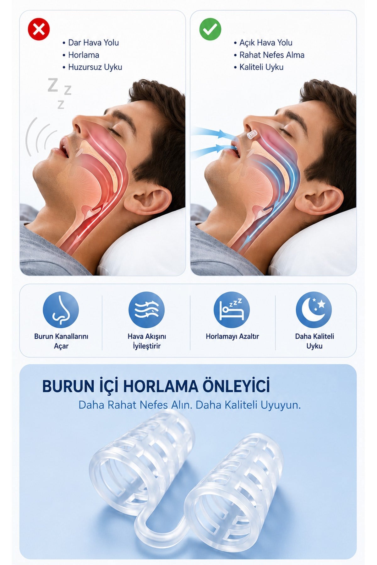 Silikon Burun Açıcı Horlama Önleyici Burun Genişletici Rahat Nefes Aparatı 3 Çift