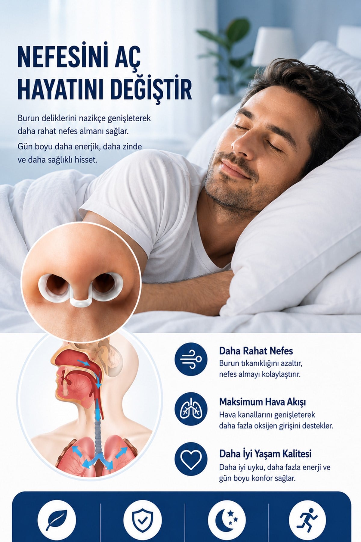 Silikon Burun Açıcı Horlama Önleyici Burun Genişletici Rahat Nefes Aparatı 3 Çift