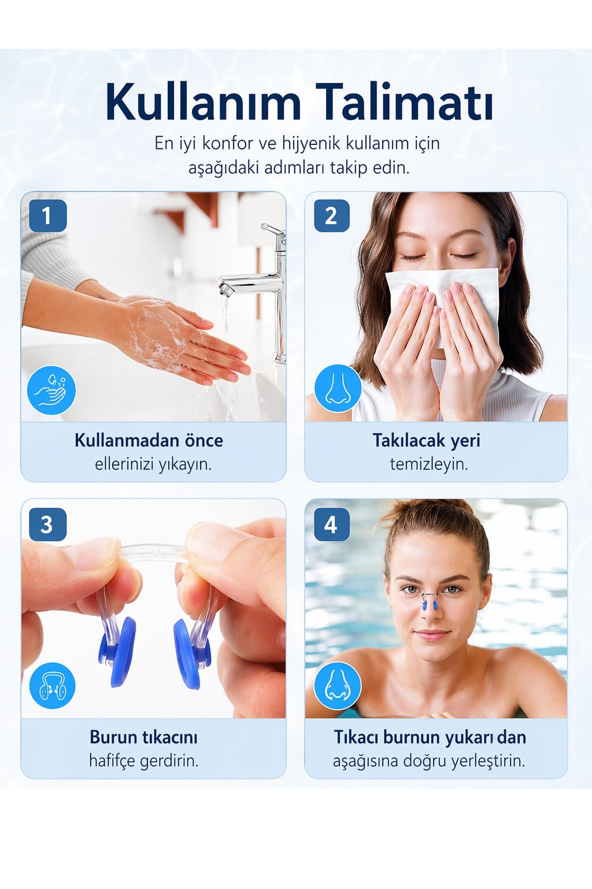 Silikon Kulak ve Burun Tıkacı Seti Yüzücü İçin Su Geçirmez Yıkanabilir Koruyucu Aparat