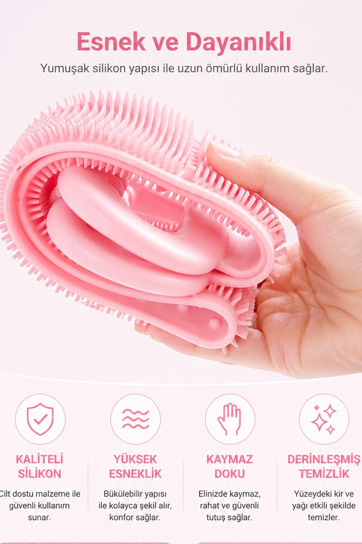 Silikon Sırt Kesesi Duş Lifi Çift Taraflı 70 cm Banyo Fırçası Vücut Temizleme Masaj Aparatı