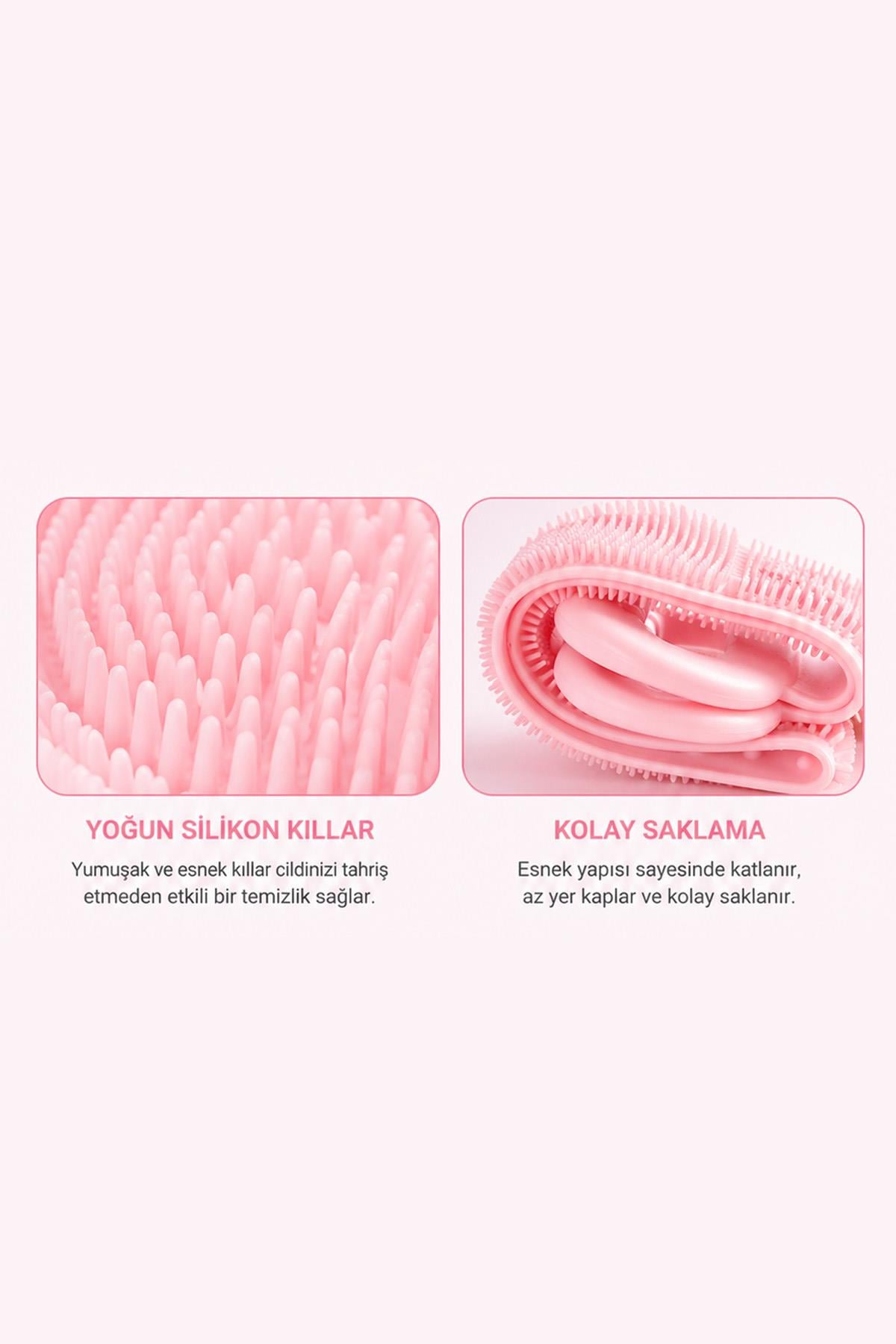 Silikon Sırt Kesesi Duş Lifi Çift Taraflı 70 cm Banyo Fırçası Vücut Temizleme Masaj Aparatı
