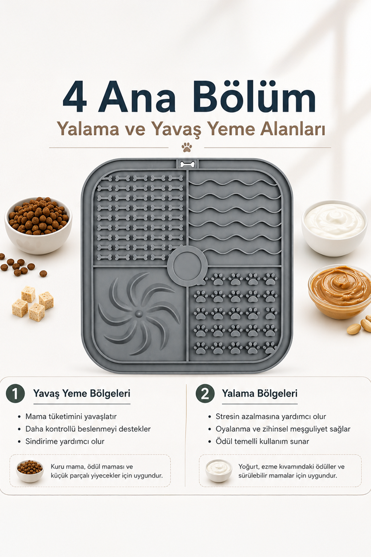 Silikon Yavaş Yeme Kabı ve Mama Matı Kedi Köpek Uyumlu Pratik Besleme Tabağı 20x20 cm