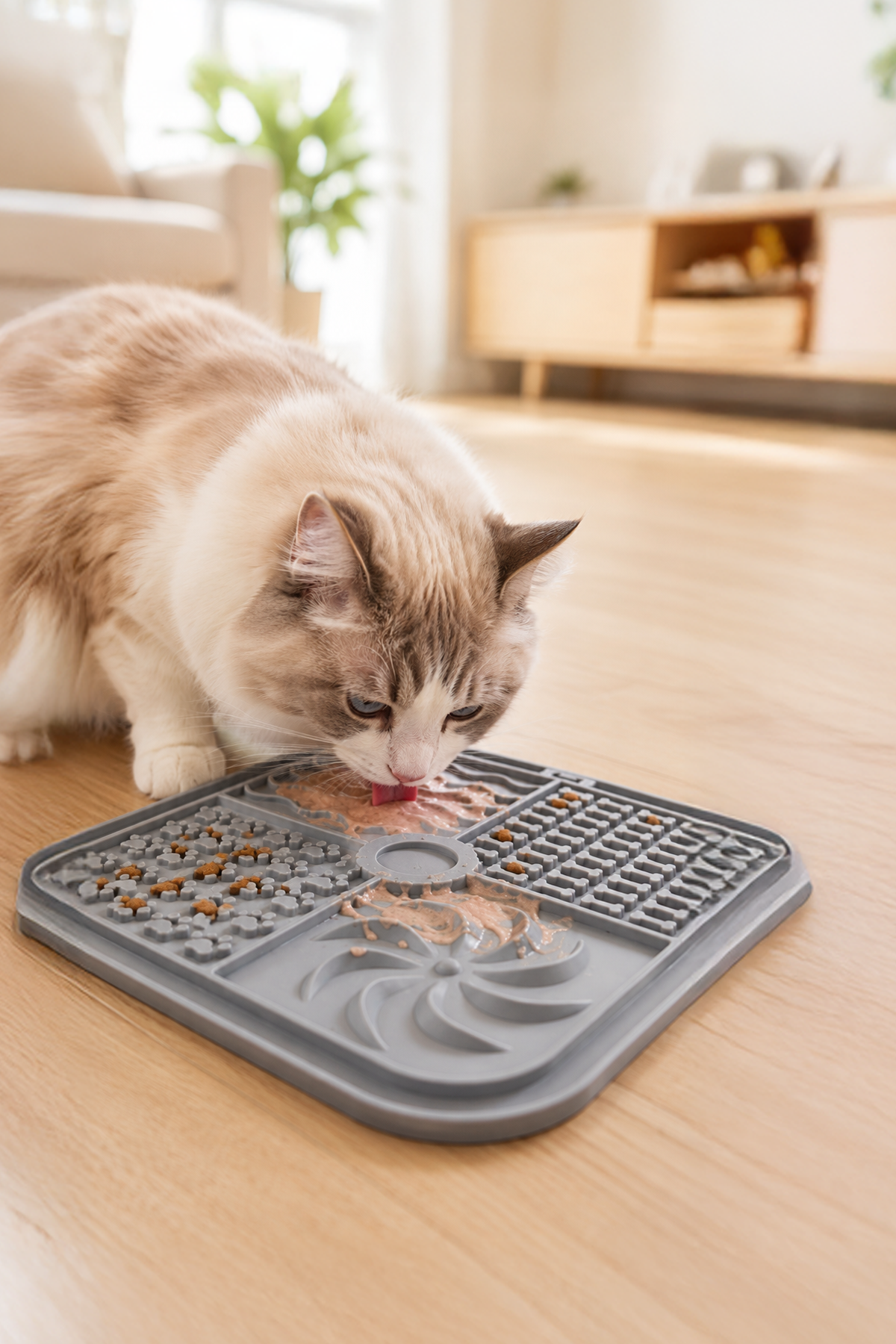 Silikon Yavaş Yeme Kabı ve Mama Matı Kedi Köpek Uyumlu Pratik Besleme Tabağı 20x20 cm