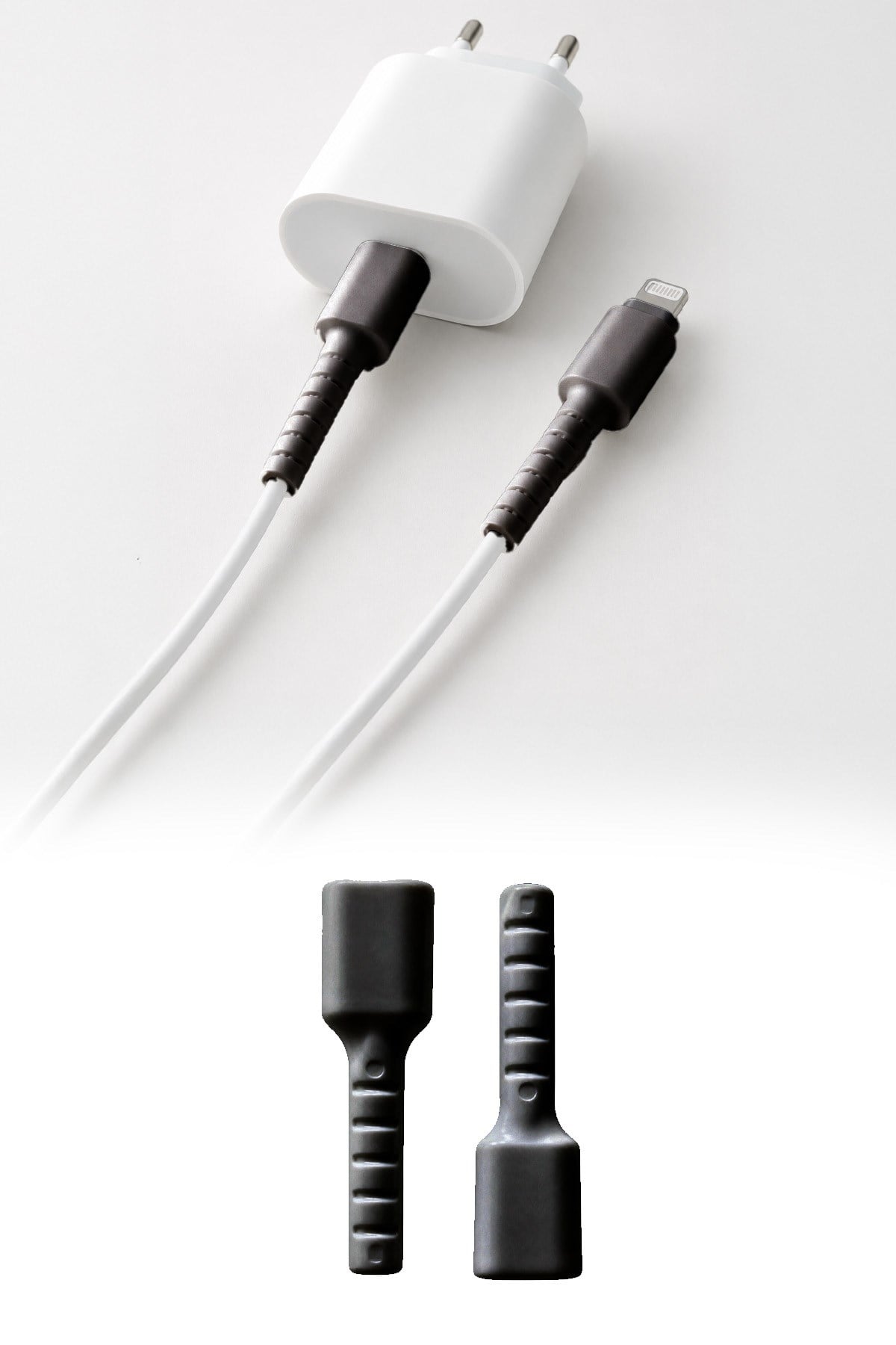 Siyah Apple iPhone Kablo Ucu Koruyucu Silikon Lightning Şarj Kablosu Kırılma Önleyici Aparat