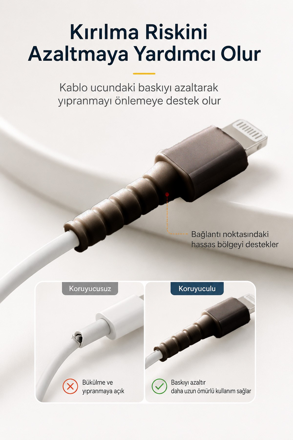 Siyah Apple iPhone Kablo Ucu Koruyucu Silikon Lightning Şarj Kablosu Kırılma Önleyici Aparat