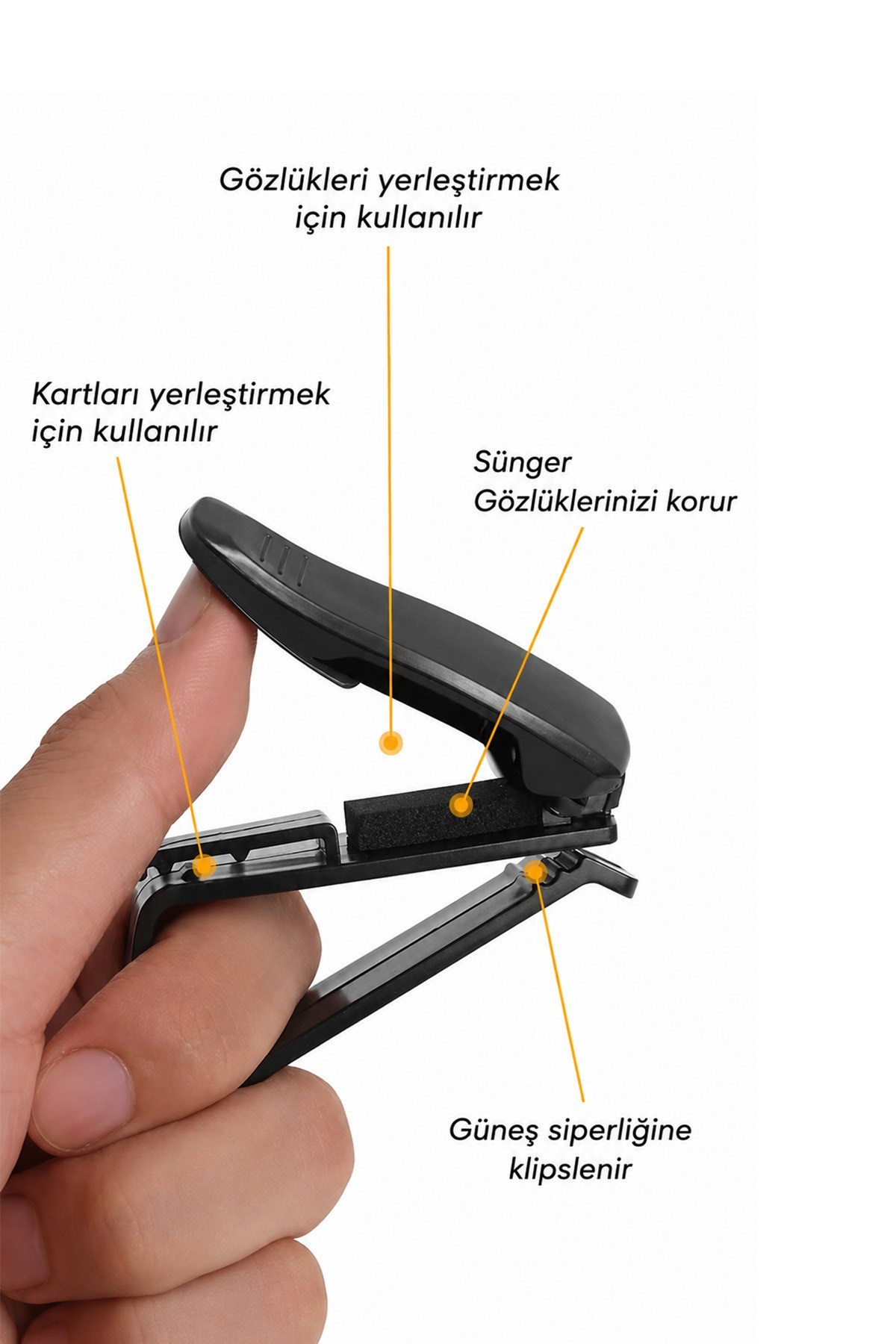 Siyah Araç Güneş Gözlüğü Kart Ehliyet Tutucu Klips Oto İçi Organizer 1 Adet