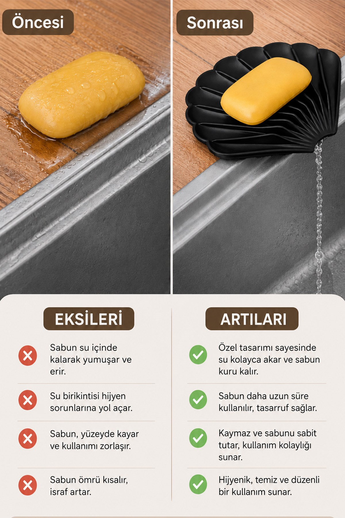 Siyah İstiridye Şekilli Silikon Sabunluk Kaymaz Sabun Depolama Tutucu Taşınabilir Sabunluk