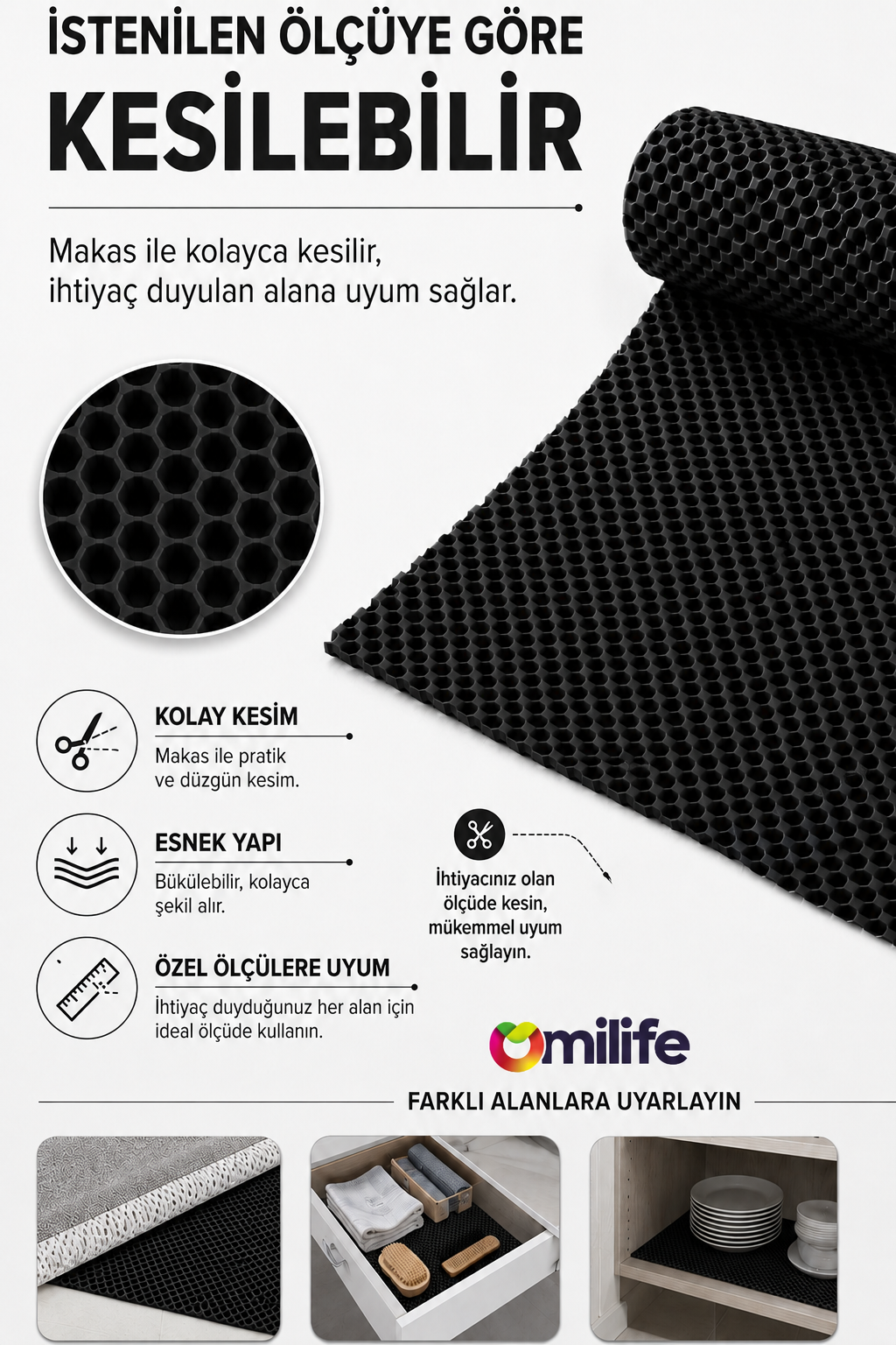 Siyah Kalın Halı Kaydırmaz Halı Altı Örtü Kaymaz Zemin Koruyucu Taban Sabitleyici Güvenli Kullanım