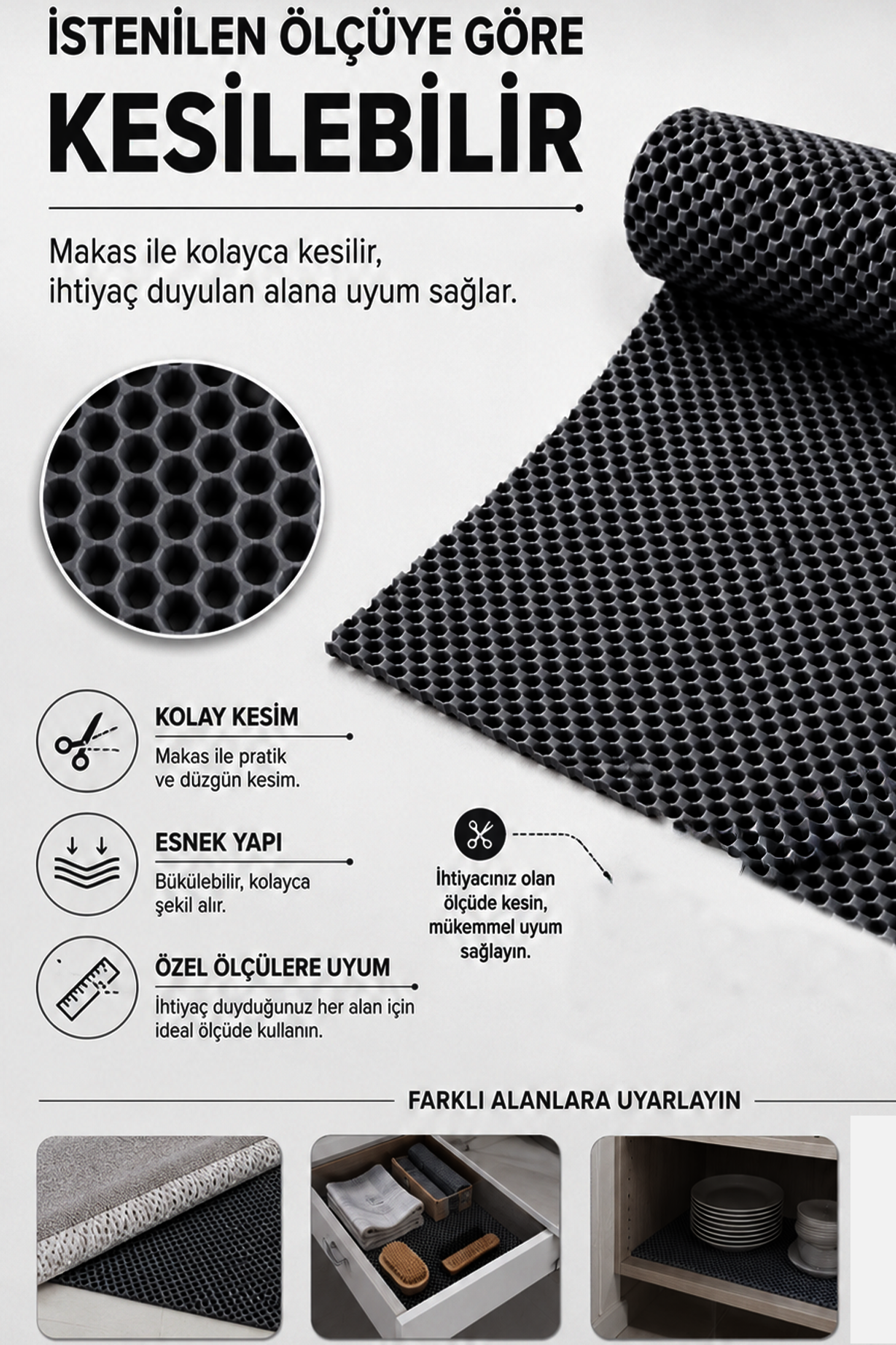 Siyah Kalın Halı Kaydırmaz Halı Altı Örtü Kaymaz Zemin Koruyucu Taban Sabitleyici Güvenli Kullanım