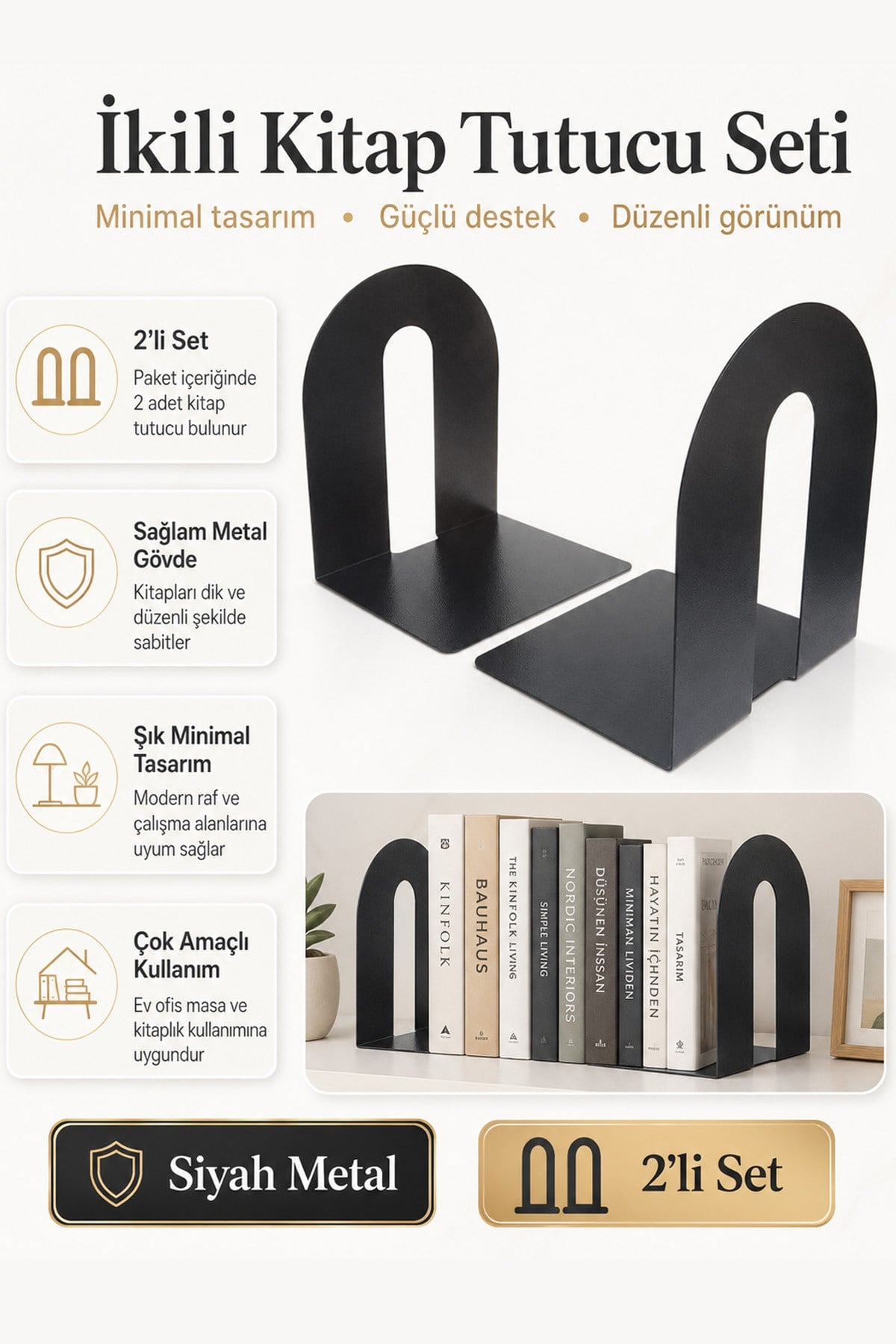 Siyah Metal Kitap Desteği 2 Adet Kitap Tutucu Ev Ofis Dekoratif Kitap Ayracı