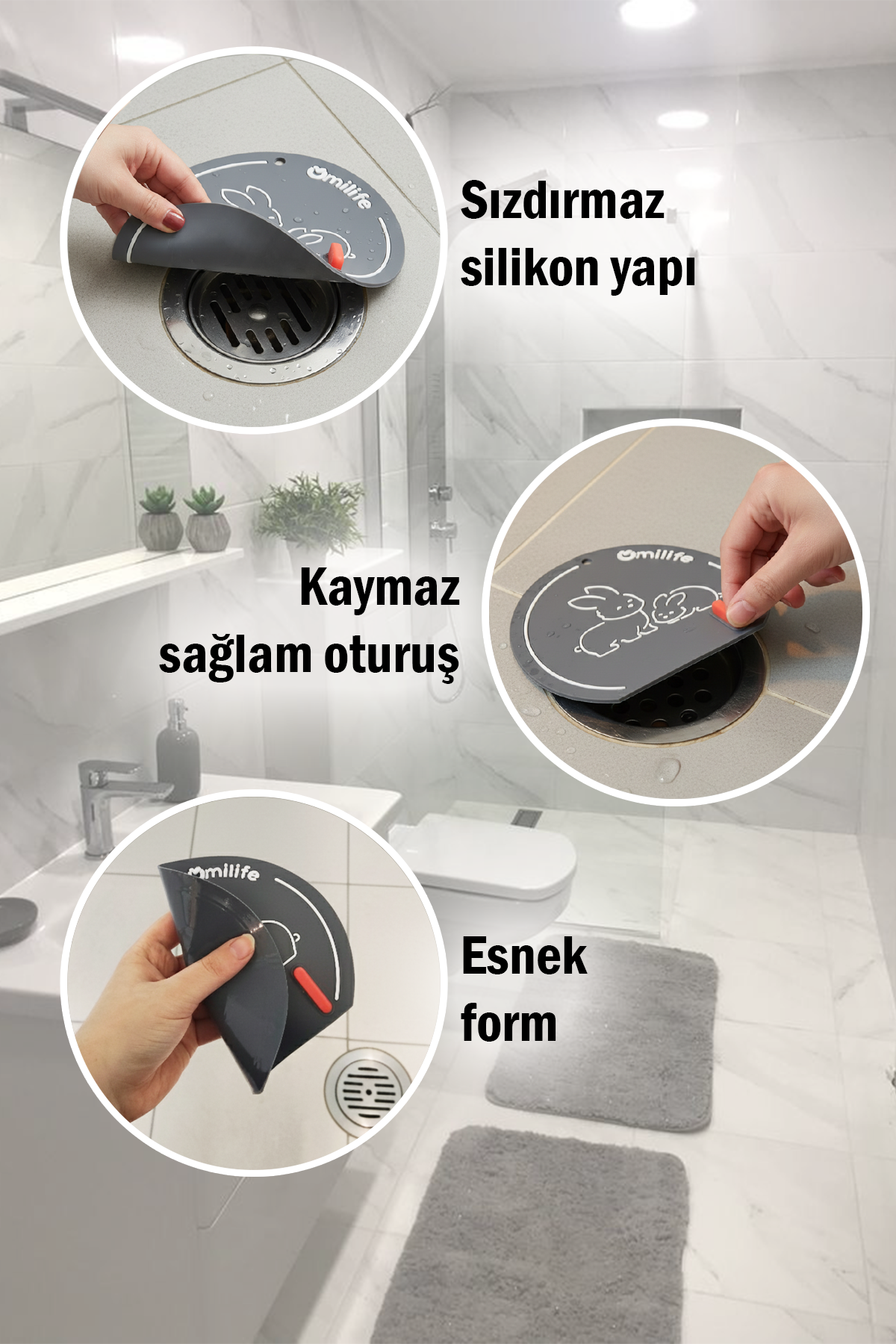 Siyah Renk Banyo Ve Mutfak Lavabo Koku Önleyici Gider Koruyucu Silikon Sızdırmaz Ped