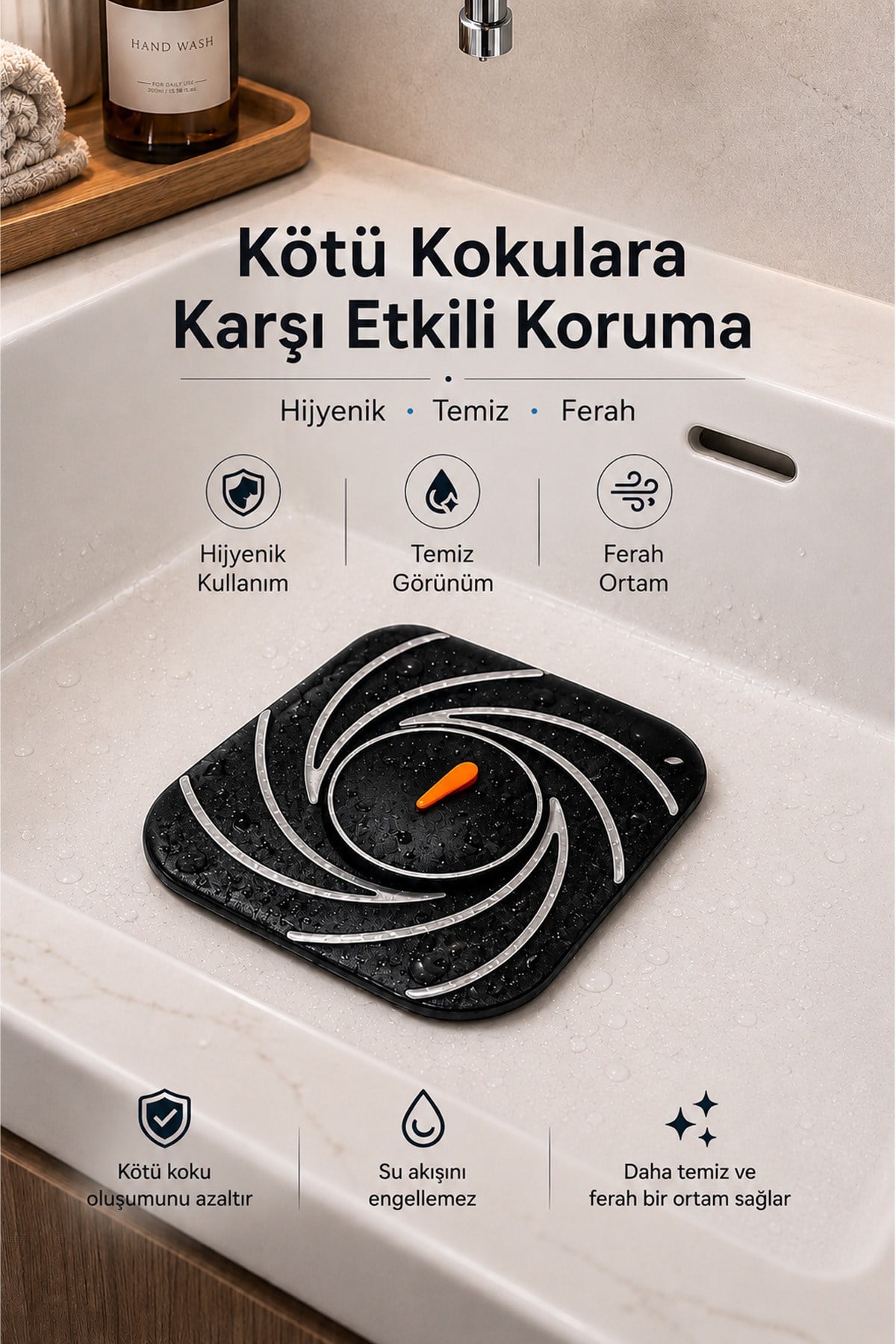 Siyah Silikon Gider Kapağı Delikli Koku Önleyici Lavabo Süzgeci Banyo Mutfak Gider Matı 15x15