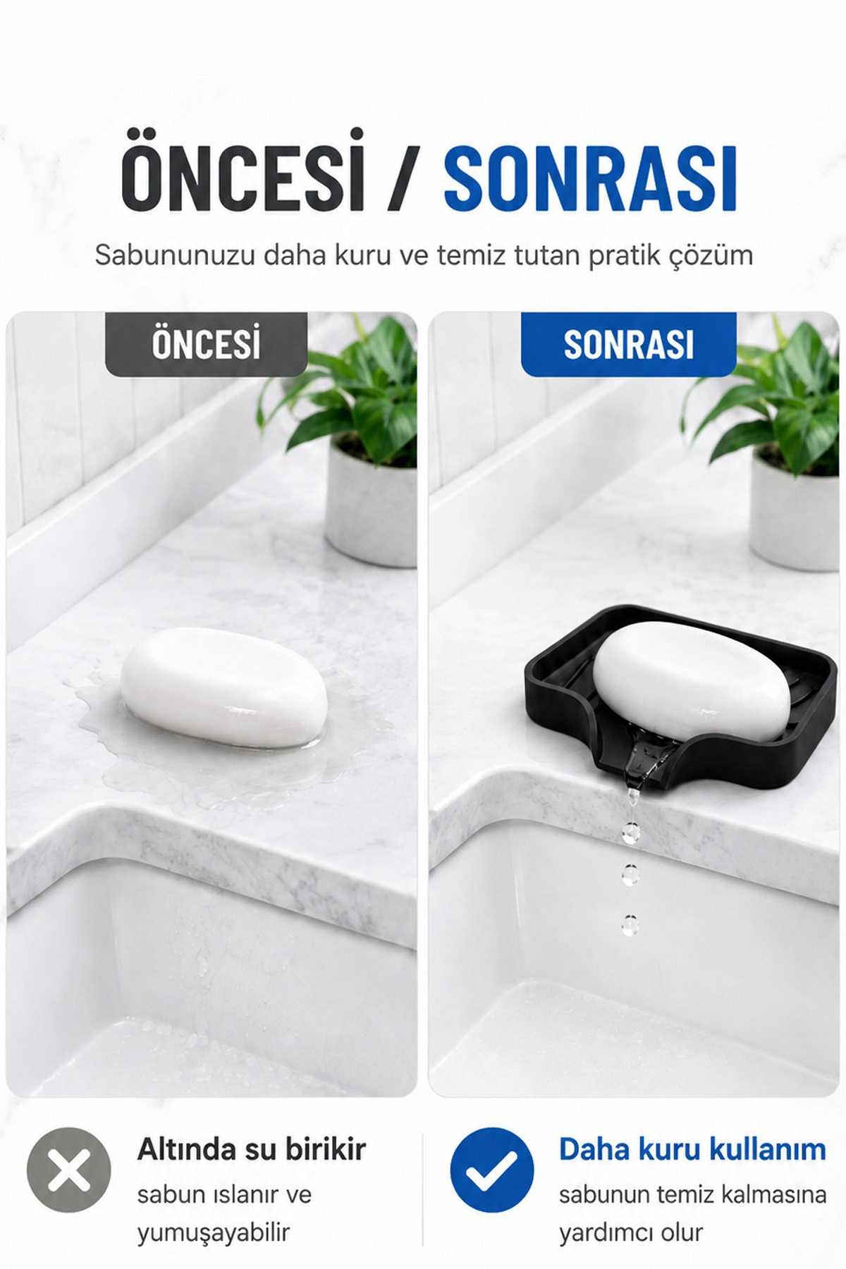 Siyah Silikon Vantuzlu Su Giderli Esnek Sabunluk Mutfak Banyo Lavabo Üstü Sabunluk