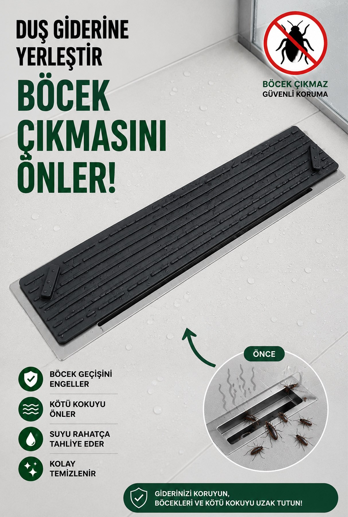 Siyah Uzun Silikon Gider Kapağı Koku Önleyici Banyo Mutfak Balkon Lavabo Gider Kapatıcı 37x11 cm