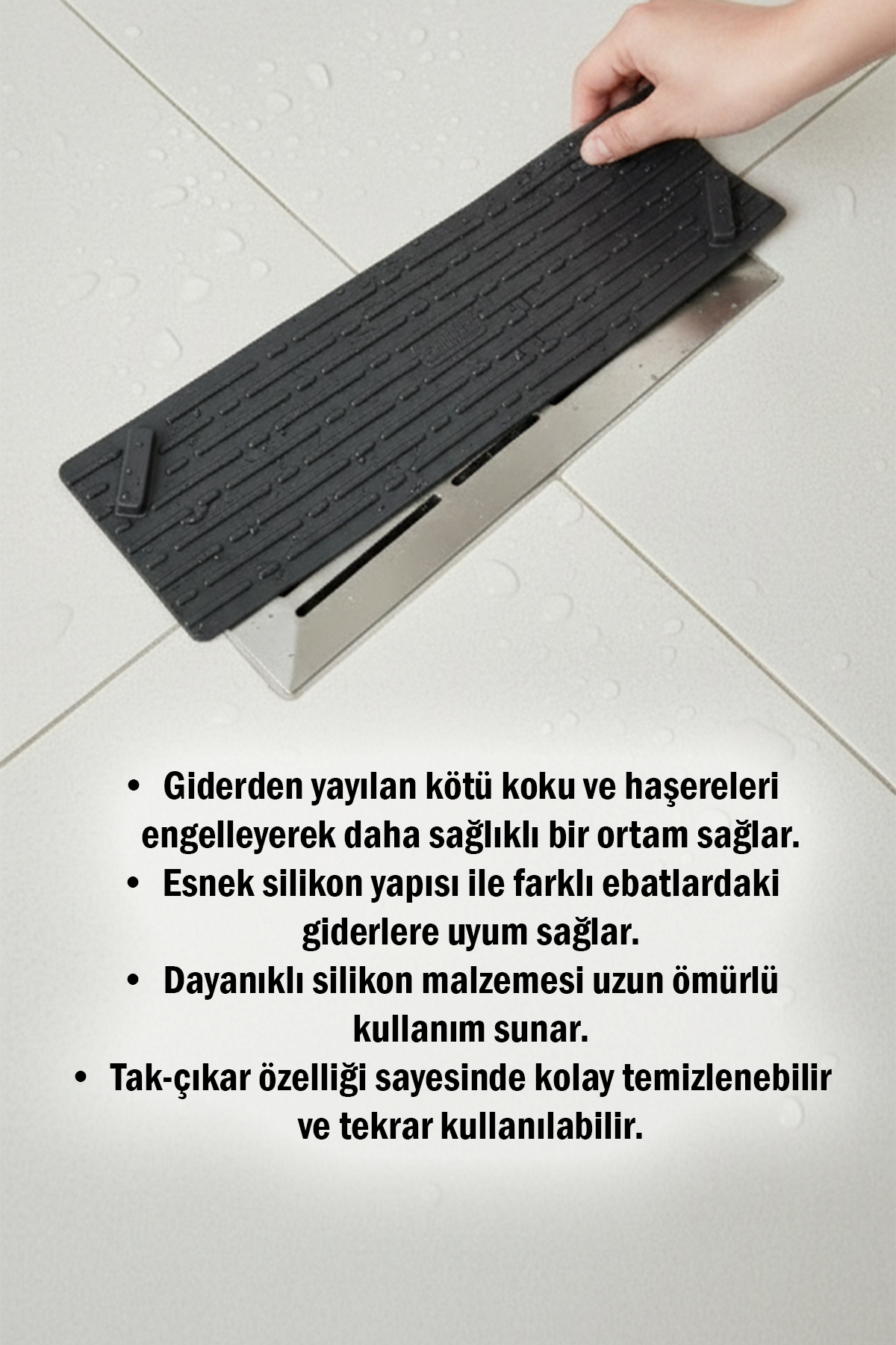 Siyah Uzun Silikon Kötü Koku Önleyici Mat Gider Kapağı Tıpası – Banyo, Mutfak ve Balkon Lavabo Giderleri İçin