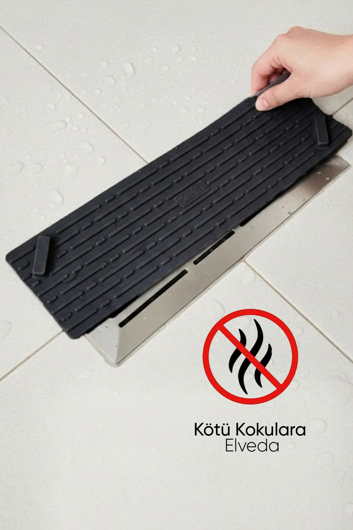 Siyah Uzun ve Gri Kare Tasarımlı Koku Önleyici Silikon Gider Kapakları Banyo Mutfak ve Balkon İçin 2li Şık ve Hijyenik Gider Seti