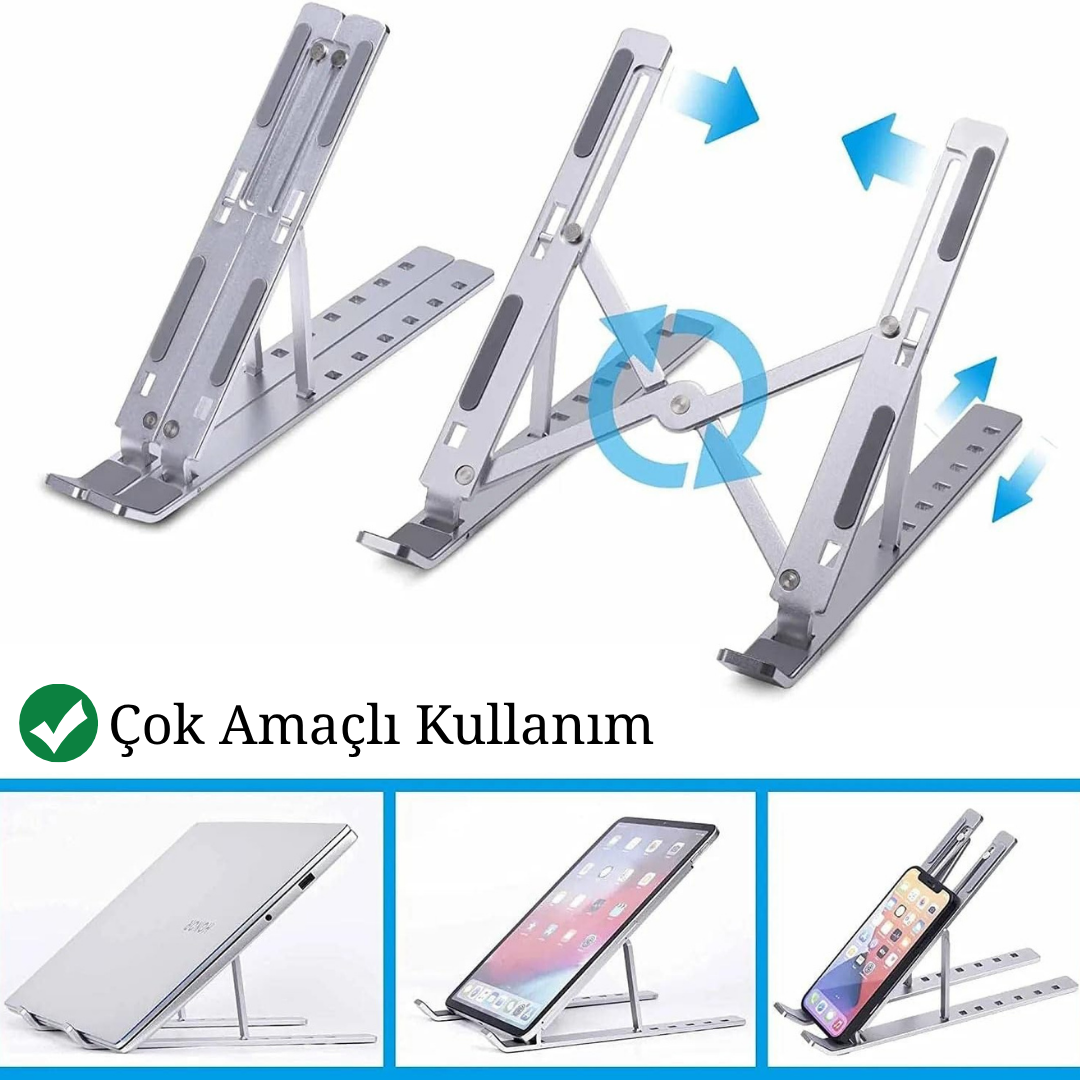 Teleskopik Laptop Standı Ayarlanabilir Yükseklikli Metal Gövdeli Taşınabilir Ergonomik Cihaz Standı