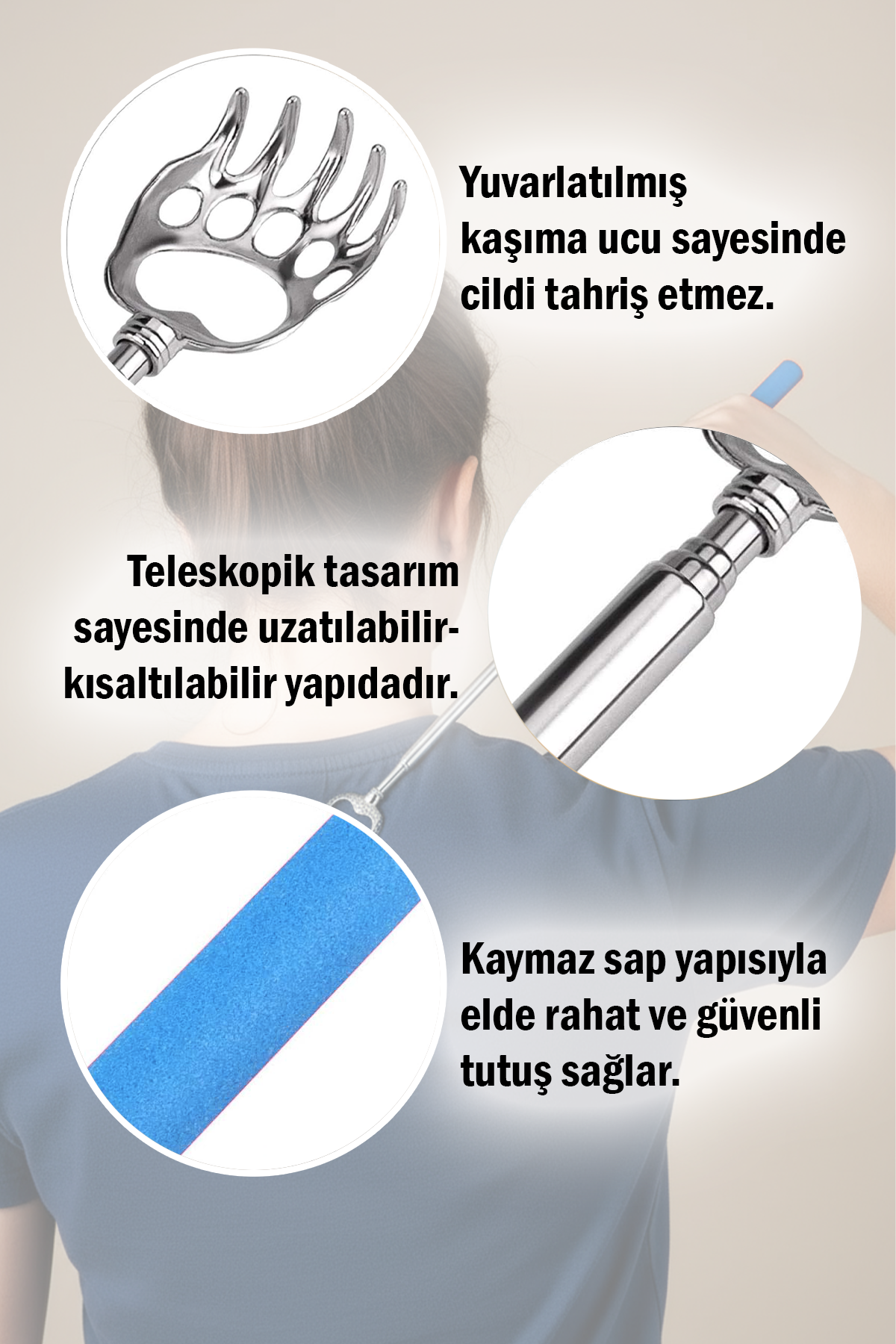 Teleskopik Sırt Kaşıma Aparatı Açılır Kapanır Sırt Kaşıyıcı Metal Aparat 1 Adet