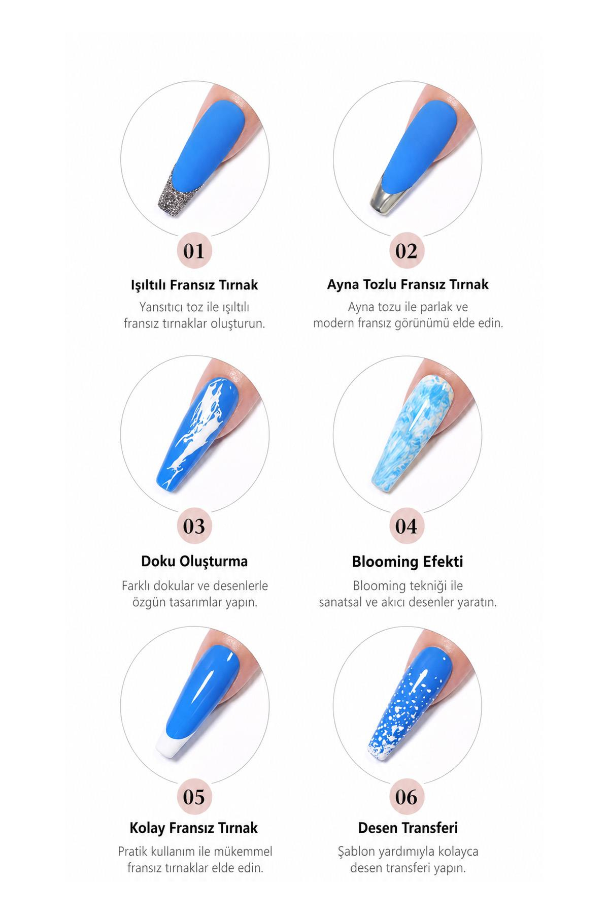 Tırnak Damgalama Seti French Stamper Nail Art Baskı Aparatı Şeffaf Silikon Tırnak Süsleme