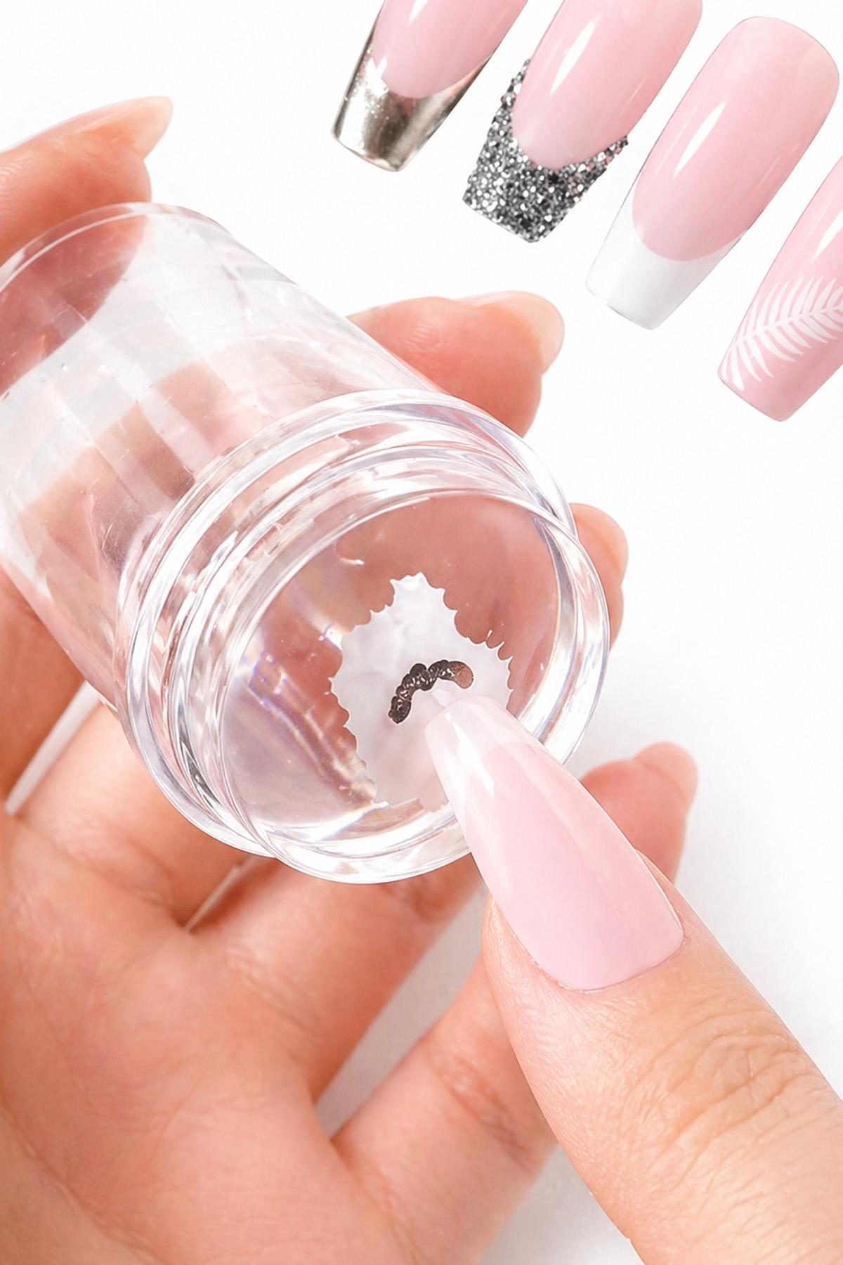 Tırnak Damgalama Seti French Stamper Nail Art Baskı Aparatı Şeffaf Silikon Tırnak Süsleme