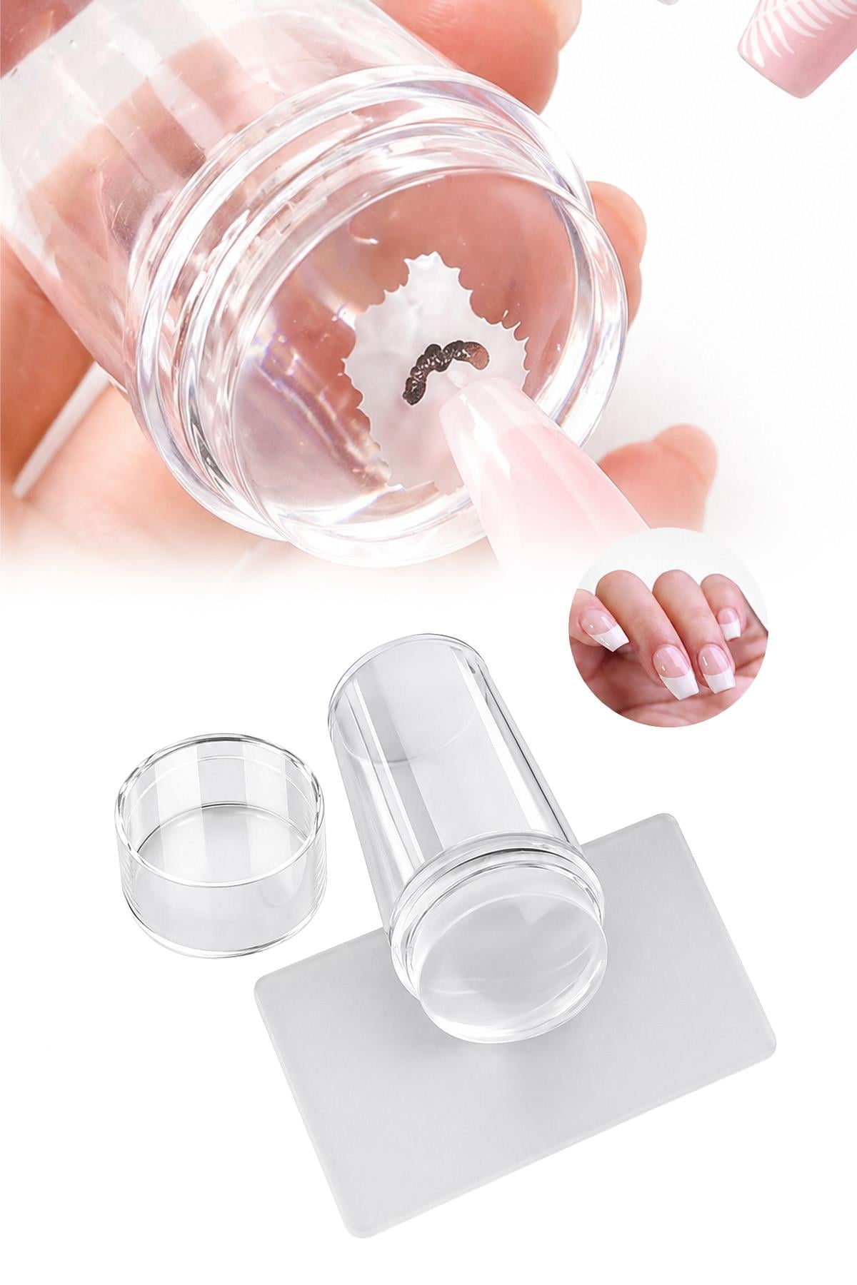 Tırnak Damgalama Seti French Stamper Nail Art Baskı Aparatı Şeffaf Silikon Tırnak Süsleme